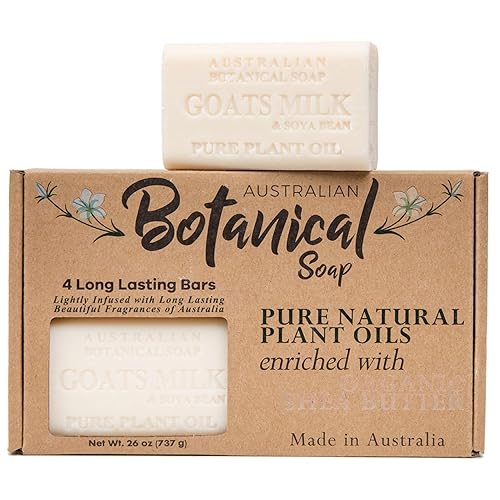 Australian Botanical Soap, Jabón de aceite vegetal puro de leche y soja de cabras, 6.5 onzas. Barras de 6.53 oz - Paquete de 2 cajas de regalo