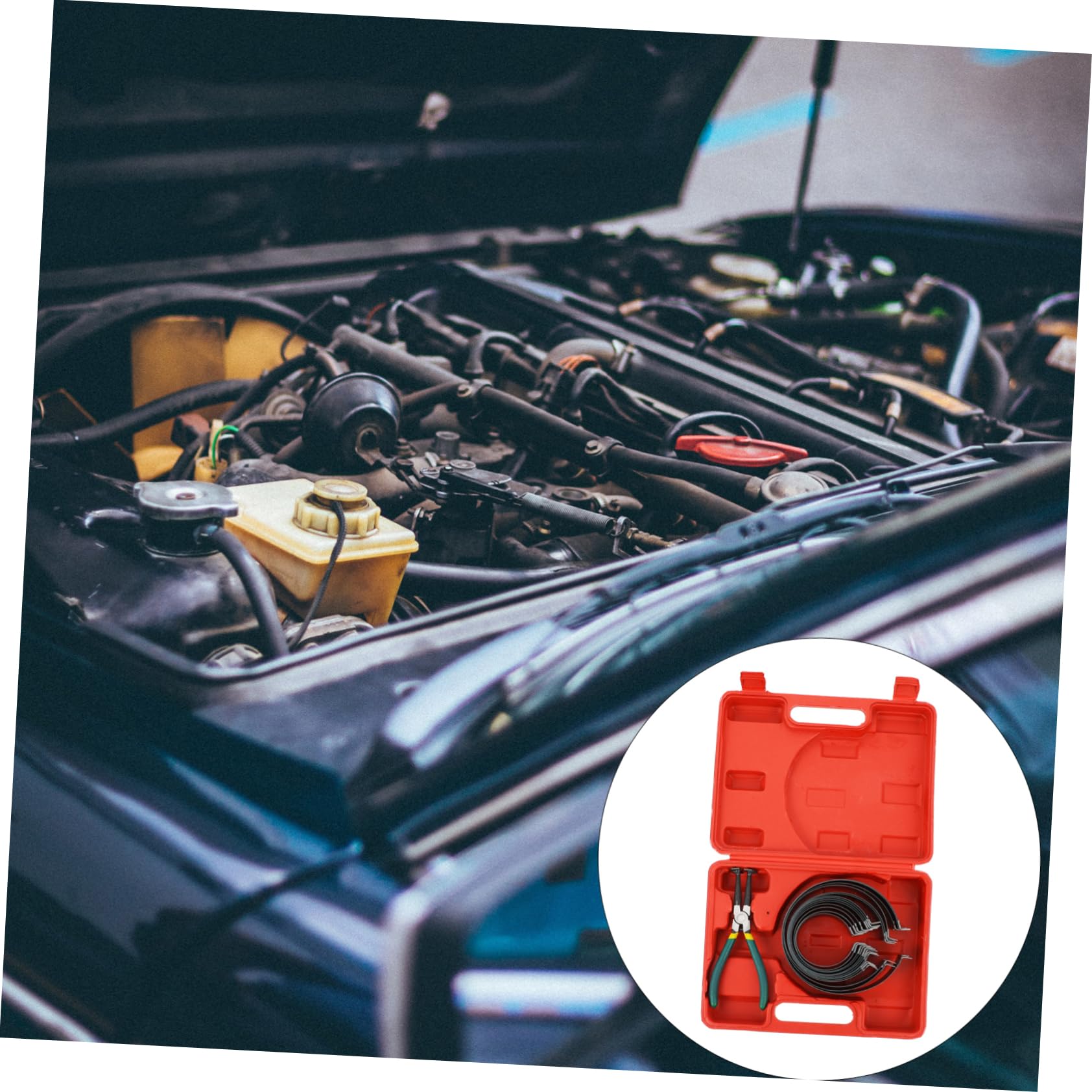 Cabilock Kit Attrezzi Compressore Anelli Pistone per Motori Auto Pinza in Acciaio al Carbonio e Serraggio Fine, Facile da Trasportare Custodia Inclusa