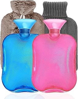 Hot Water Bottle (2 Liter), 2 Pack Hot Water Bag for Pain Relief, Menstrual Cramps, Neck and Shoulders, Hot Cold Pack for ...