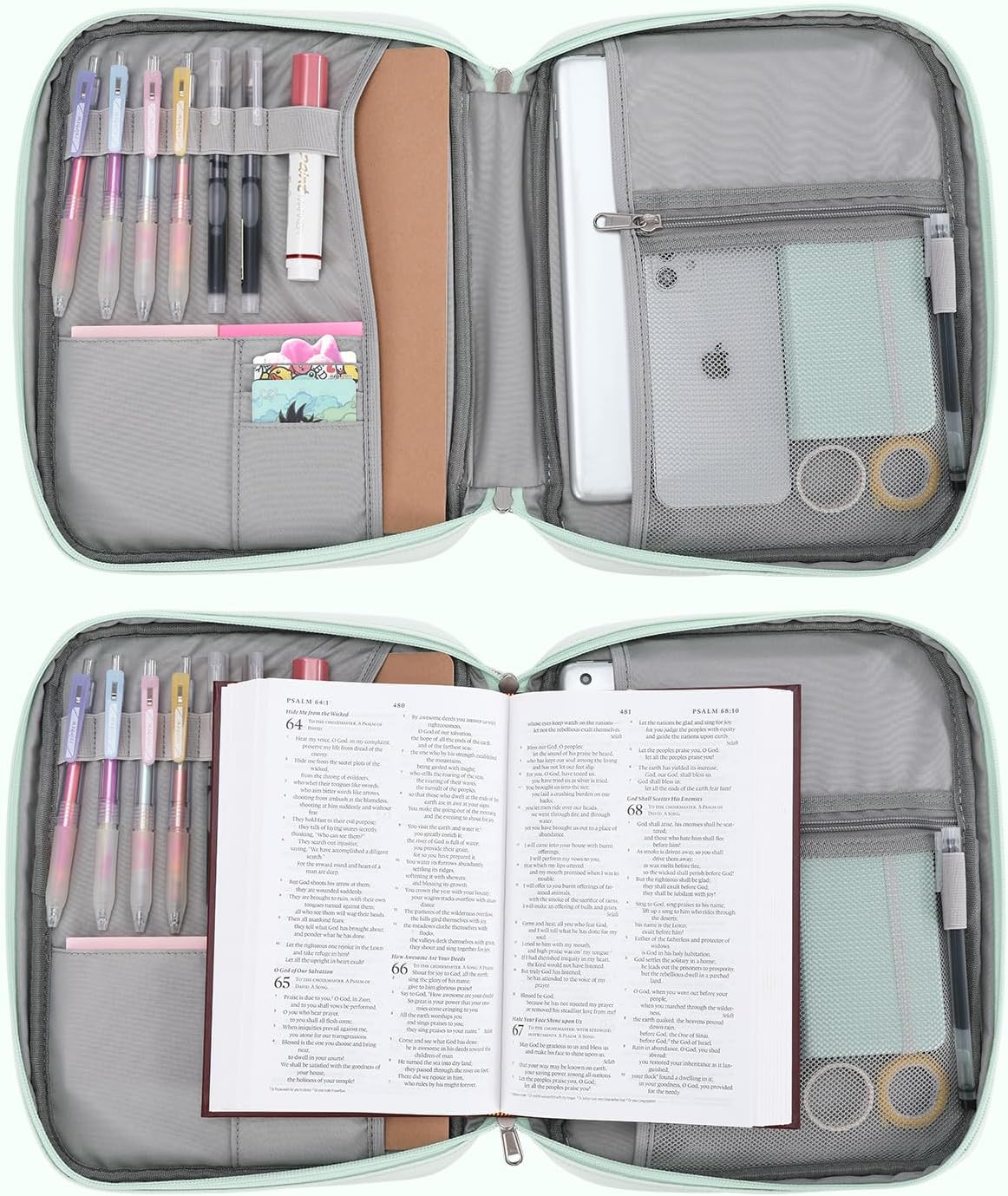 Realove Bible Covers for Women - Bible Cover Case with Bookmarks & Handle & Shoulder Strap | Bible Carrying Case | Bible Tote Study Bag for Church & Women & Man- Light Green - Image 4