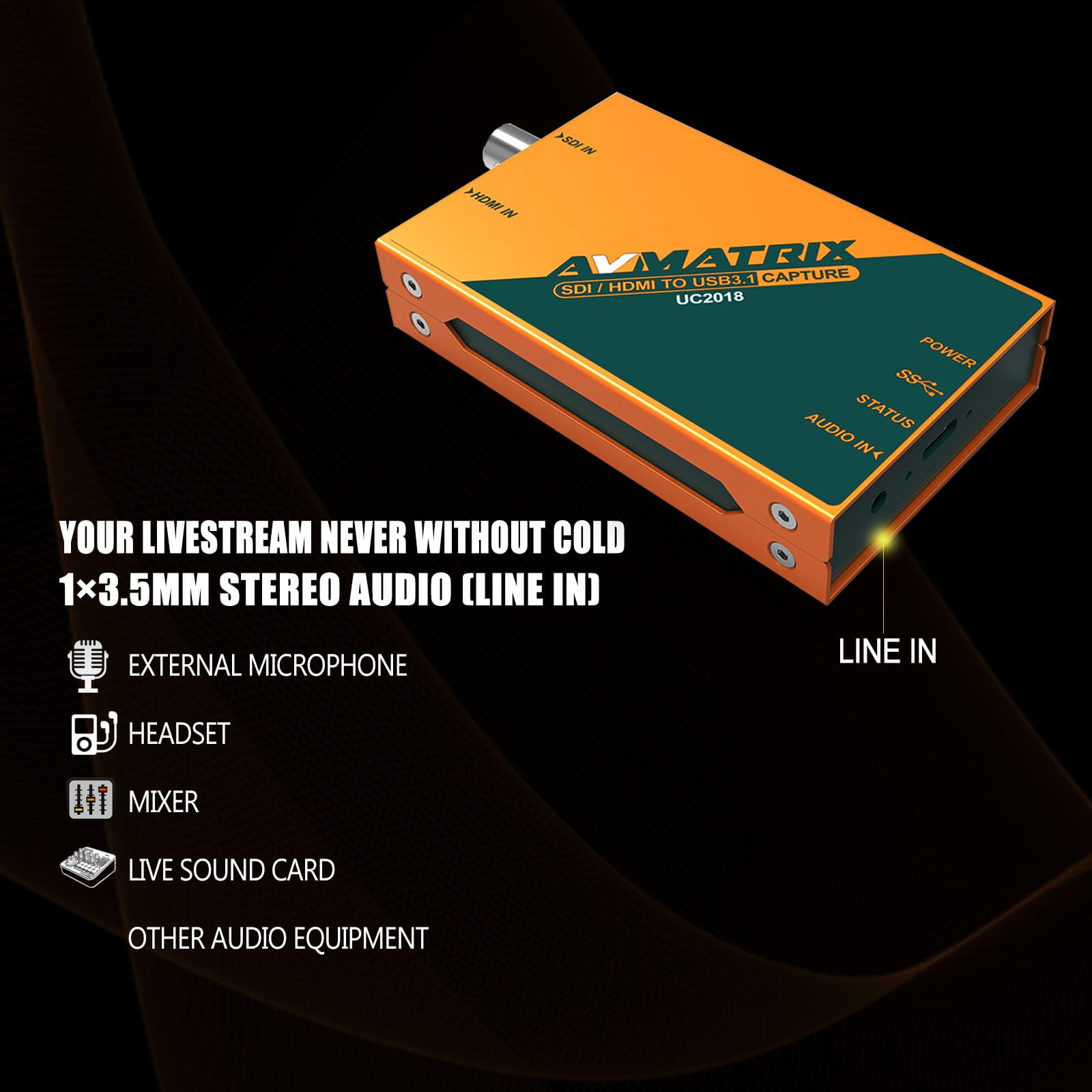 Avmatrix UC2018 SDI HDMI a USB3.0 Tarjeta de captura externa de video para transmisión sin comprimir (YUY2) 1080P60 Play and Play en OBS Twitch YouTube con PC/Mac para transmisión en vivo de la