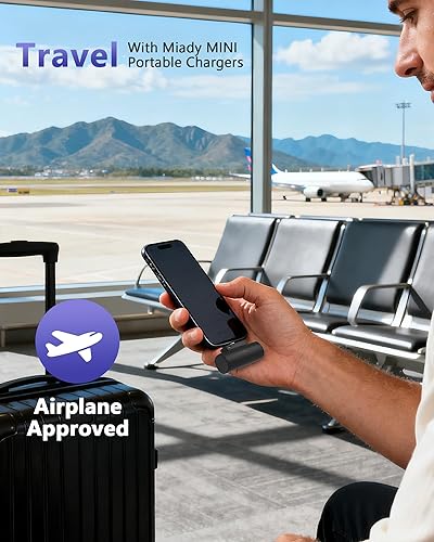 Miniatura 8 de Miady Paquete de 2 mini cargadores portátiles con conector integrado para iPhone 1413, banco de energía pequeño de 5000 mAh, salida de 5 V, 2.1 A,