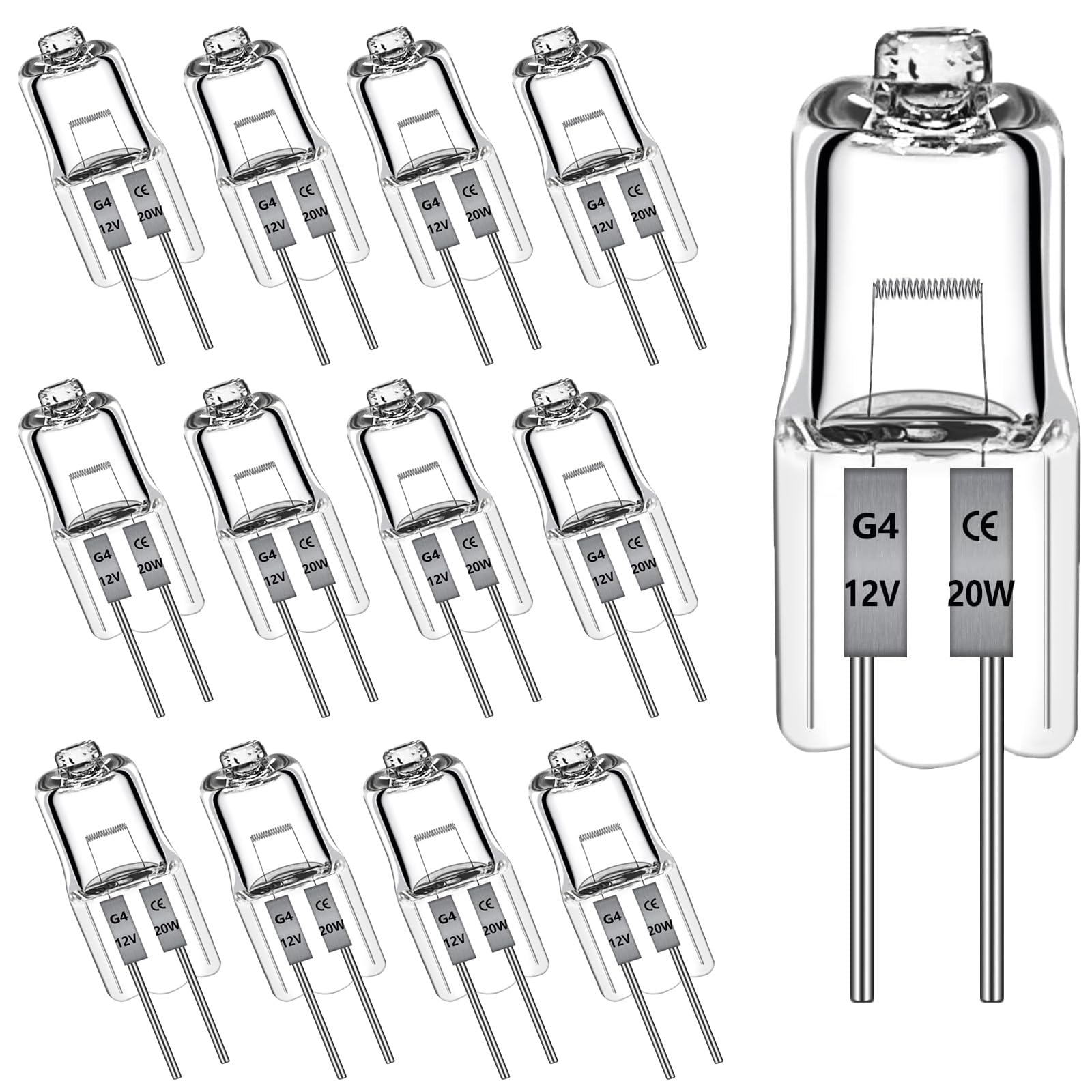 HIKLINK 12 Stück G4 Halogen 12V 20W Halogenglühbirne, Halogenlampe G4 20W 2800K Dimmable Non-Flicker Halogen Bulbs für Dunstabzugshauben, Öfen, Mikrowellen