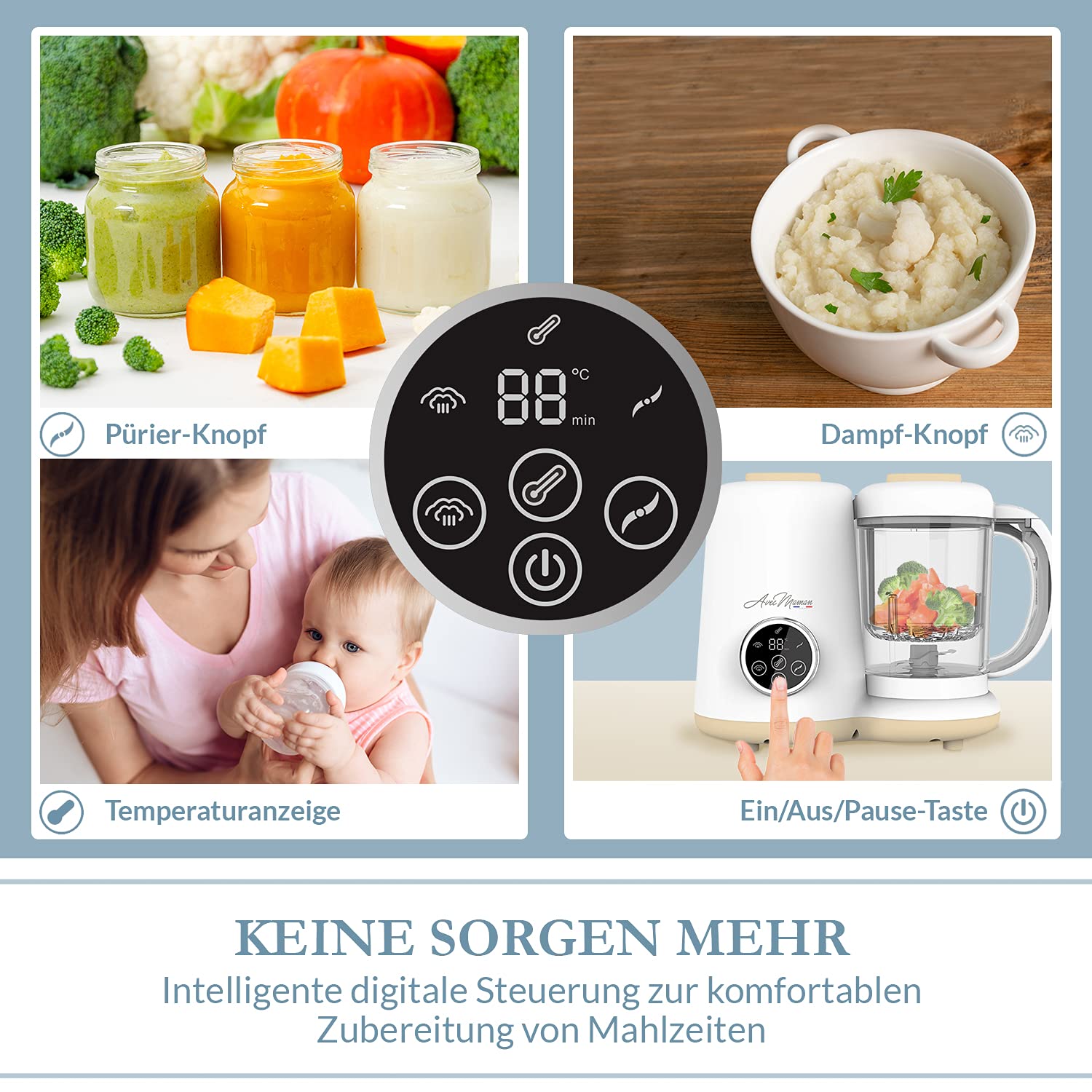 Baby Chef - 4-in-1 Babynahrungszubereiter - Dampfgarer - Mixer - Babybrei Zubereiter - Flaschenwärmer - Sterilisator - Baby Nahrungszubereitung - BPA-FREI
