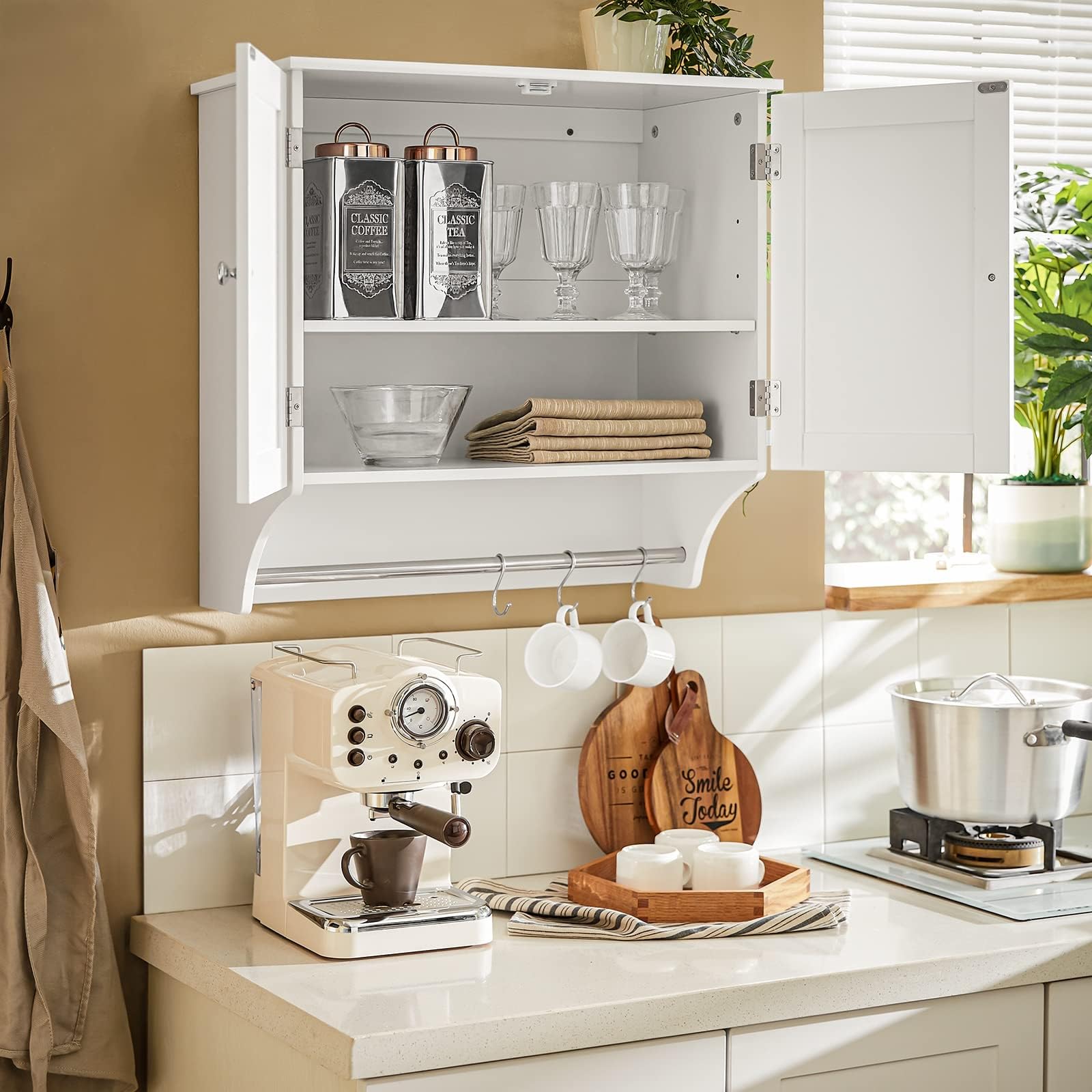 SoBuy Pensile Bagno Mobile Bagno Sospeso con Mensola, Design Salvaspazio, Regali Regolabili, 60x30x60 cm, per Bagni Piccoli e Cucine BZR84-W