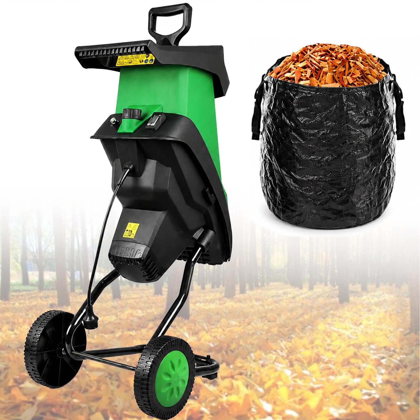 Broyeur de Branches électrique 2400 W, 4500 TR/Min, avec Sac de ramassage de 50 L, diamètre de Coupe de 4 cm (1,57 Pouce), pour Le compostage des Branches et brindilles. 15mCable