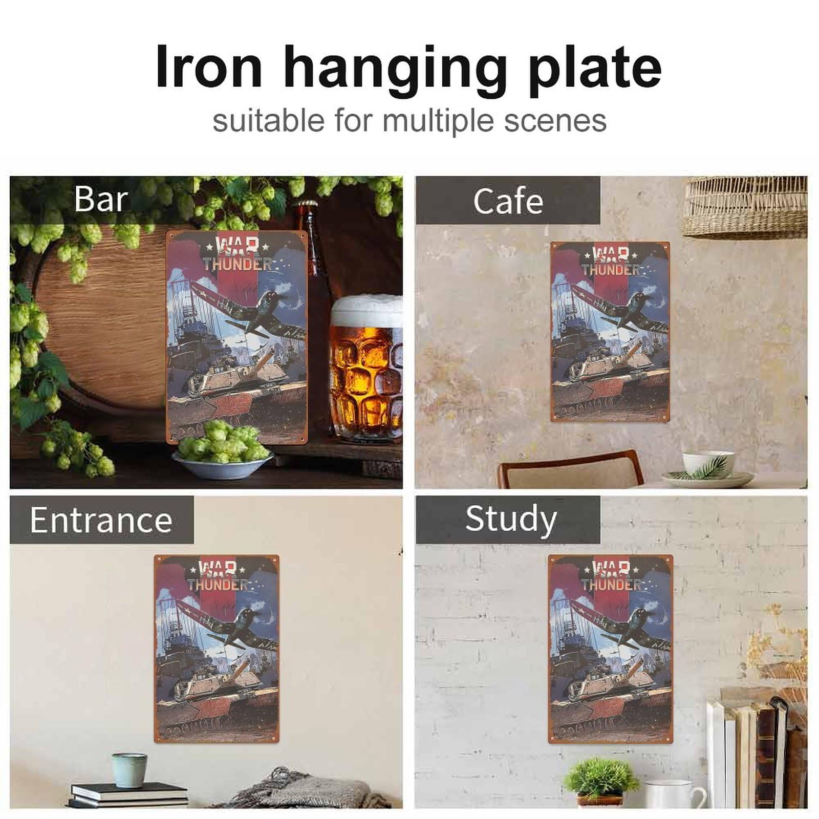 Cartello Metallico Retro War Thunder 20x30 Cm - Poster Lamiera Gioco Video Per Arredo Bar, Garage, Cameretta - Decorazione Da Parete Vintage Con Scritta In Inglese