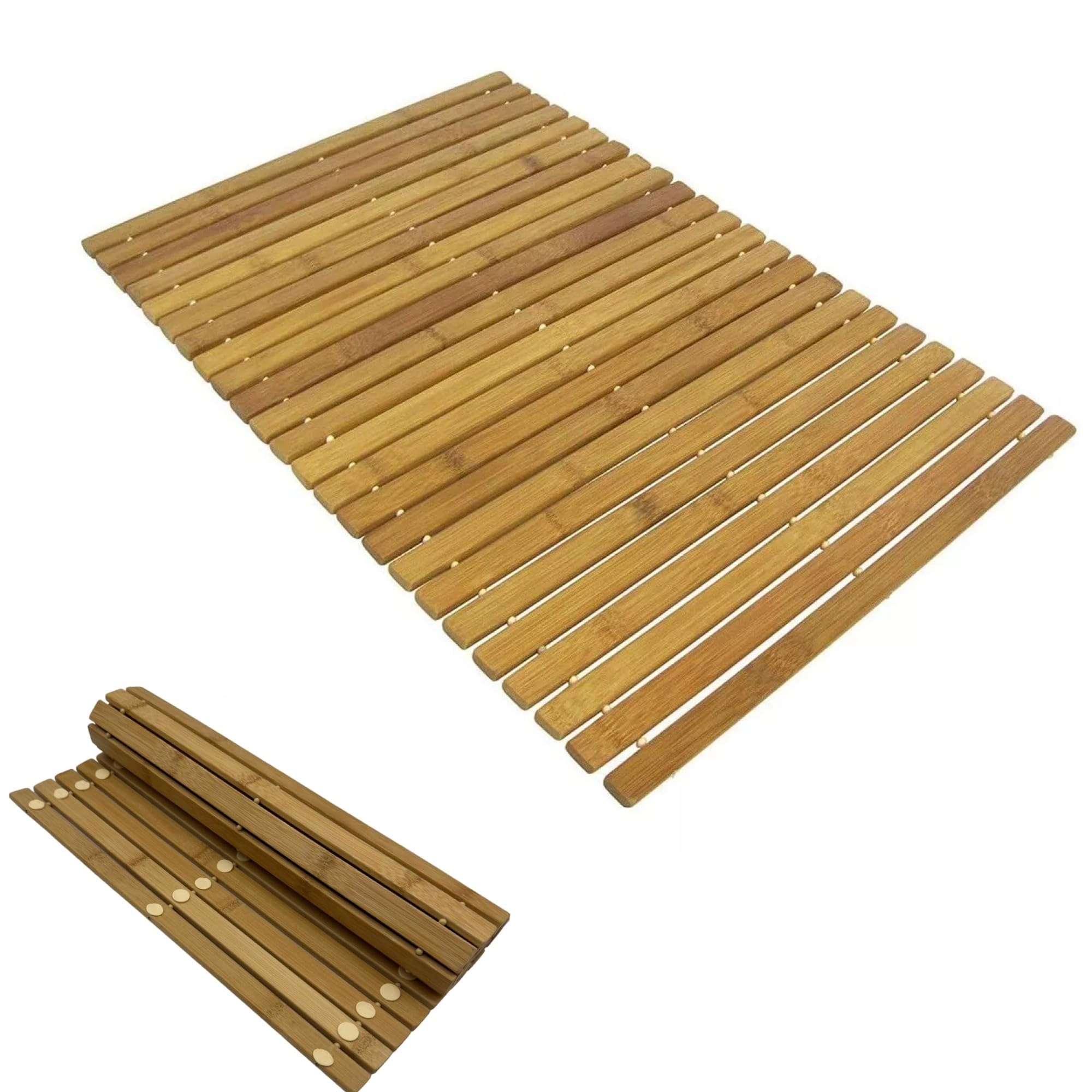 Luxury Folding Bamboo Wooden Bath Mat Rectangular Slatted Duck Board Foldable Shower Sauna Spa Non Slip Bathroom Toilet Mat for Kitchen Bedroom Bathroom 30x60cm