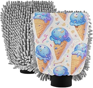 Foiosoh Manopla de microfibra para lavado de coche, sin arañazos, cepillo de mano, patrón de helado, color azul