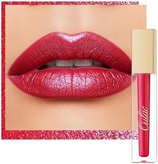 Oulac Red Diamond Lip Gloss - Metallic Rose Lip Stain, Liquid Long Lasting Lip Color, Waterproof, No Transfer, also for Eyeshadow, Glitter&Shimmer, Full Coverage Lip Tint, Vegan, 4.5ml, MD07