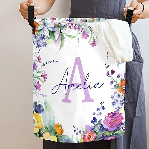 Miniatura 7 de Cesta de lavandería personalizada para bebé, diseño floral, personalizable, organizador plegable, decoración de dormitorio para niñas, adultos y