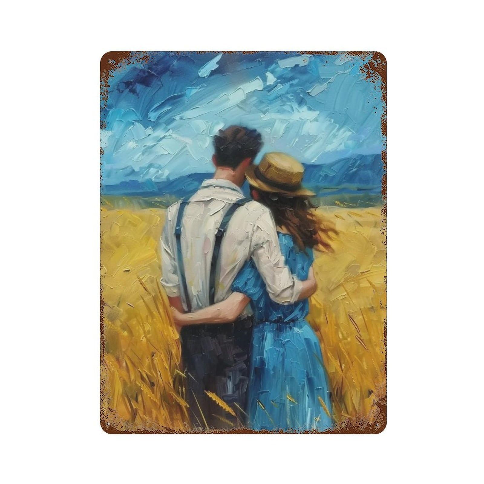 WUJHGRSG Wheatfield Embrace 03 Wall Art Retro Iron Vintage Metal Tin Sign Poster Modern Decor for Home Cofffee Club Bar Shop Style 40x30cm