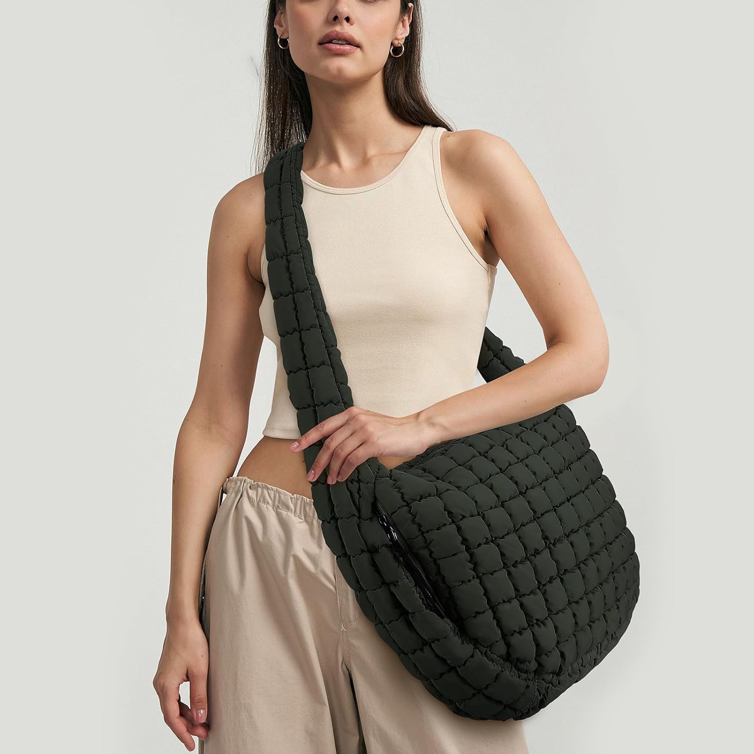 Juoxeepy Quilted Tote Bag Large Carryall Puffer Shoulder Bag Lightweight Padding Hobo Bag - Image 3