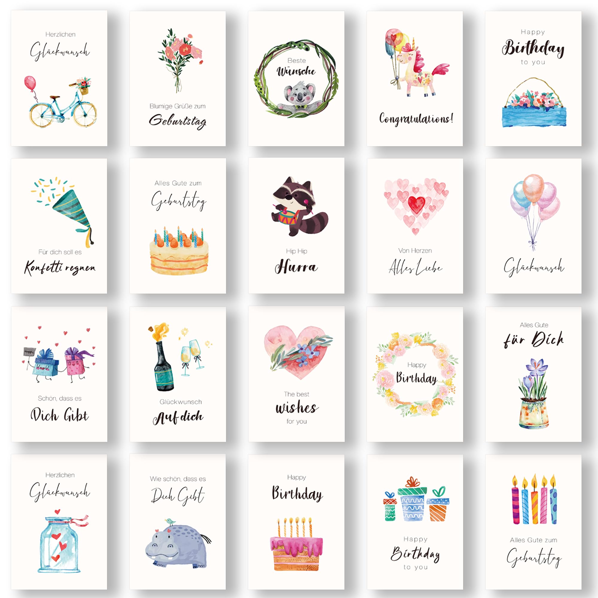 BIROYAL 27 Geburtstagskarten Set mit Umschlag - 148x105 mm Geburtstagskarte - Karte Geburtstag Kinder - Grußkarten für Glückwunschkarte - Hochwertige Happy Birthday Karte für Mädchen&Jungen