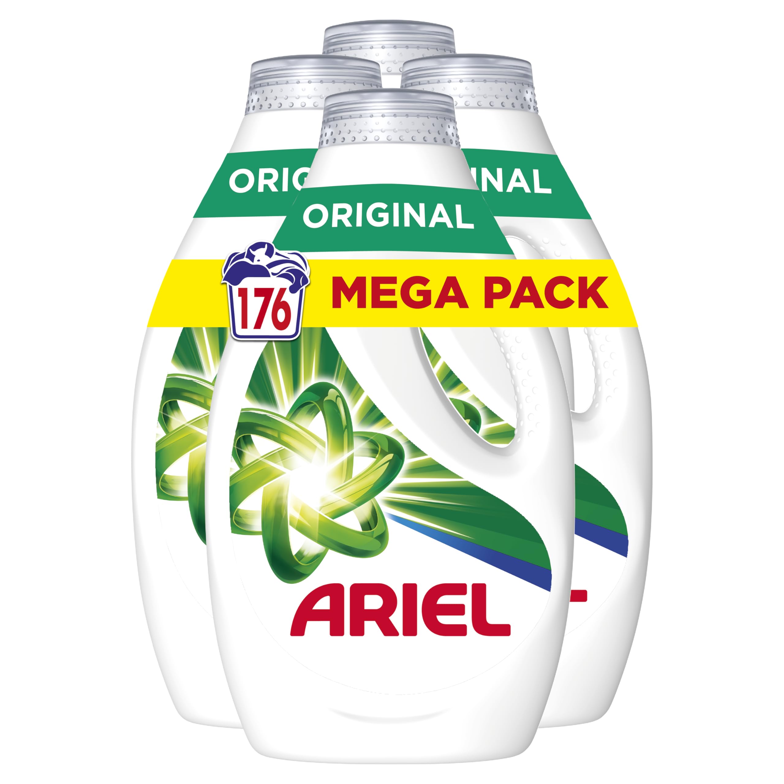 Ariel Detergente Lavadora Liquido 176 Lavados (4x36 + 8), Original, Jabon Limpieza Mejorada en Ciclos Mas Frios con la Exclusiva Tecnologia de limpieza en Frio