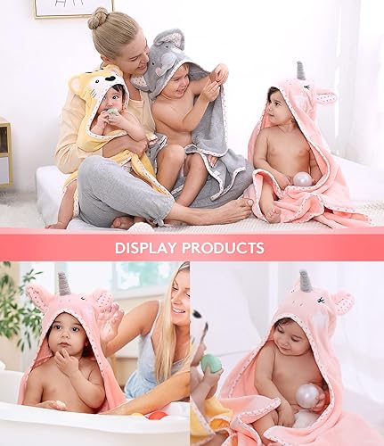 Vista 6 de Hooded Towel for Kids 100% Cotton Ultra Soft with Unique Animal Design Large for Infants 3-10 Years (Unicorn)
