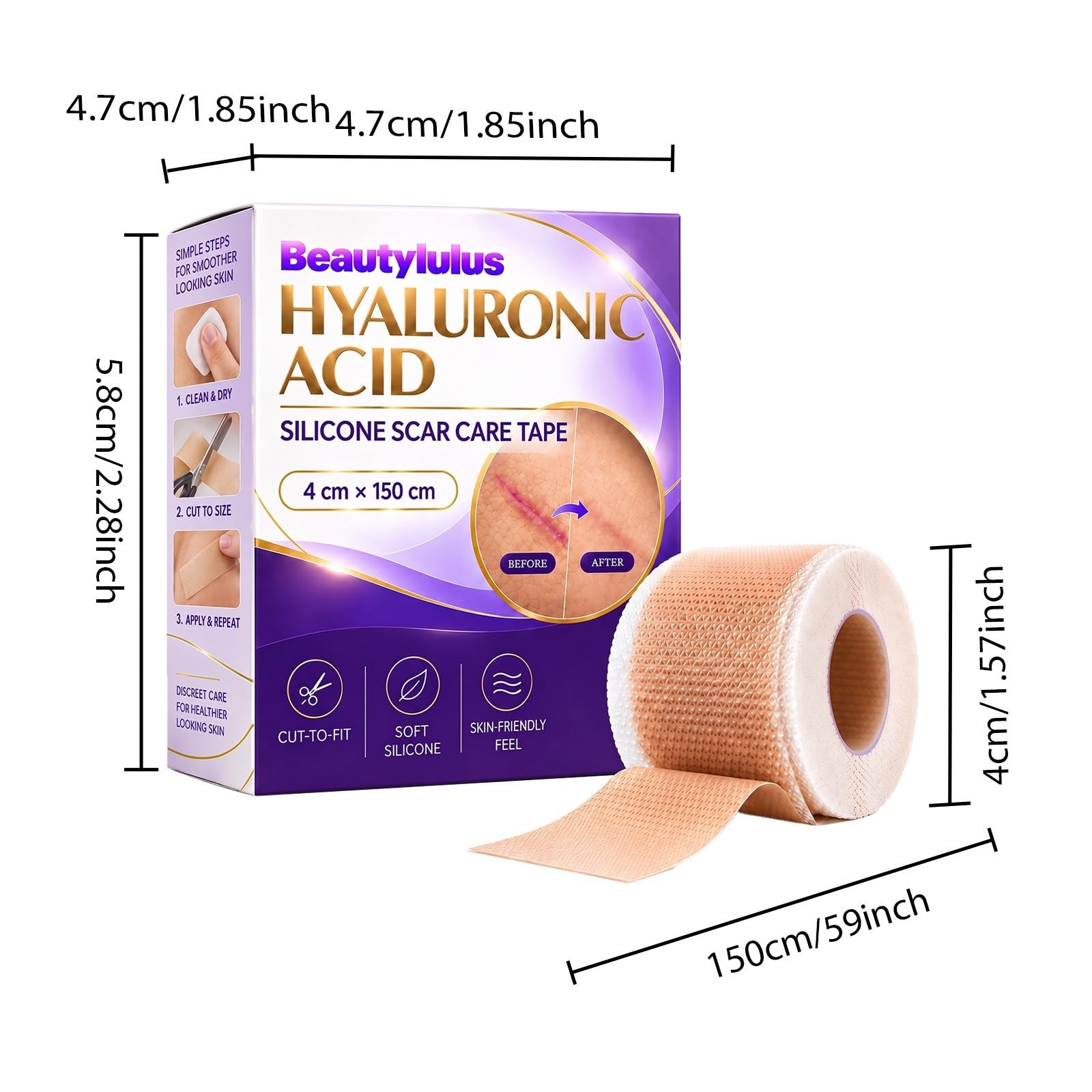 Ruban de Soin des Cicatrices en Silicone Acide Hyaluronique, Découpable