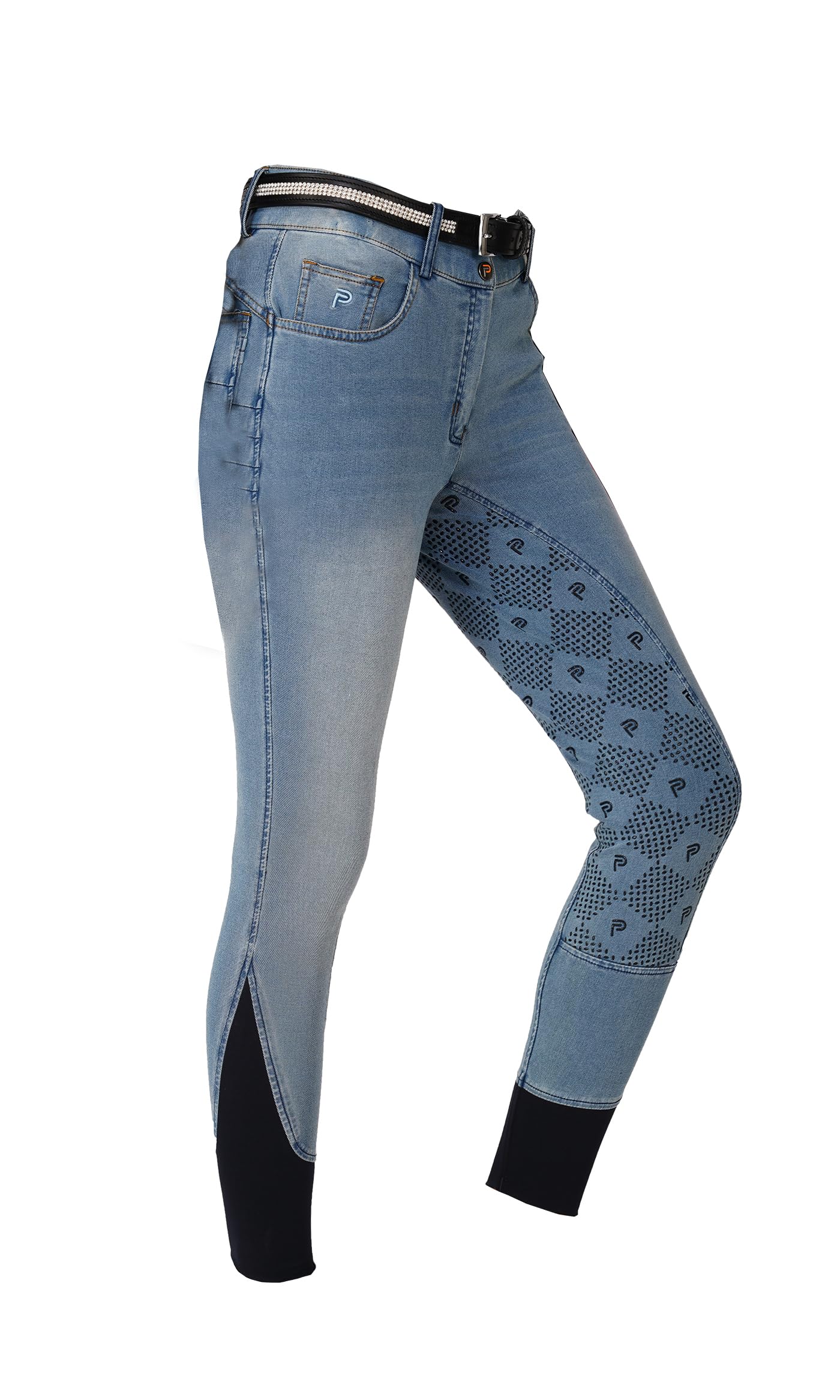 Preto Pantalones de equitación de mezclilla para mujer, con asiento completo, agarre de silicona, suaves, elásticos, pantalones ecuestres con bolsillos