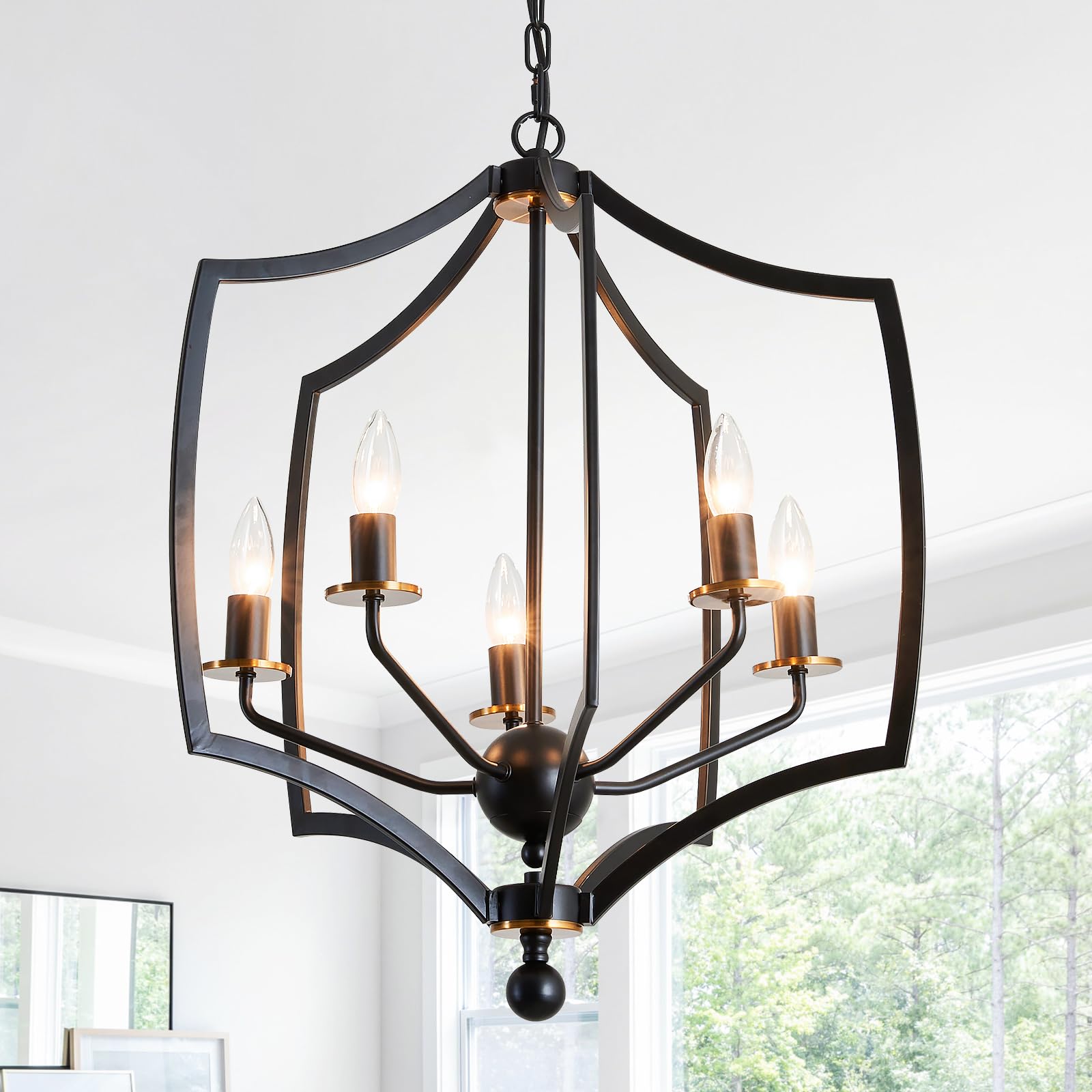 Latinulu 5-Light Chandelier Black Industrial Metal Hanging Over Table Pendant Light for Dining Room Kitchen Living Room Farmhouse Island.