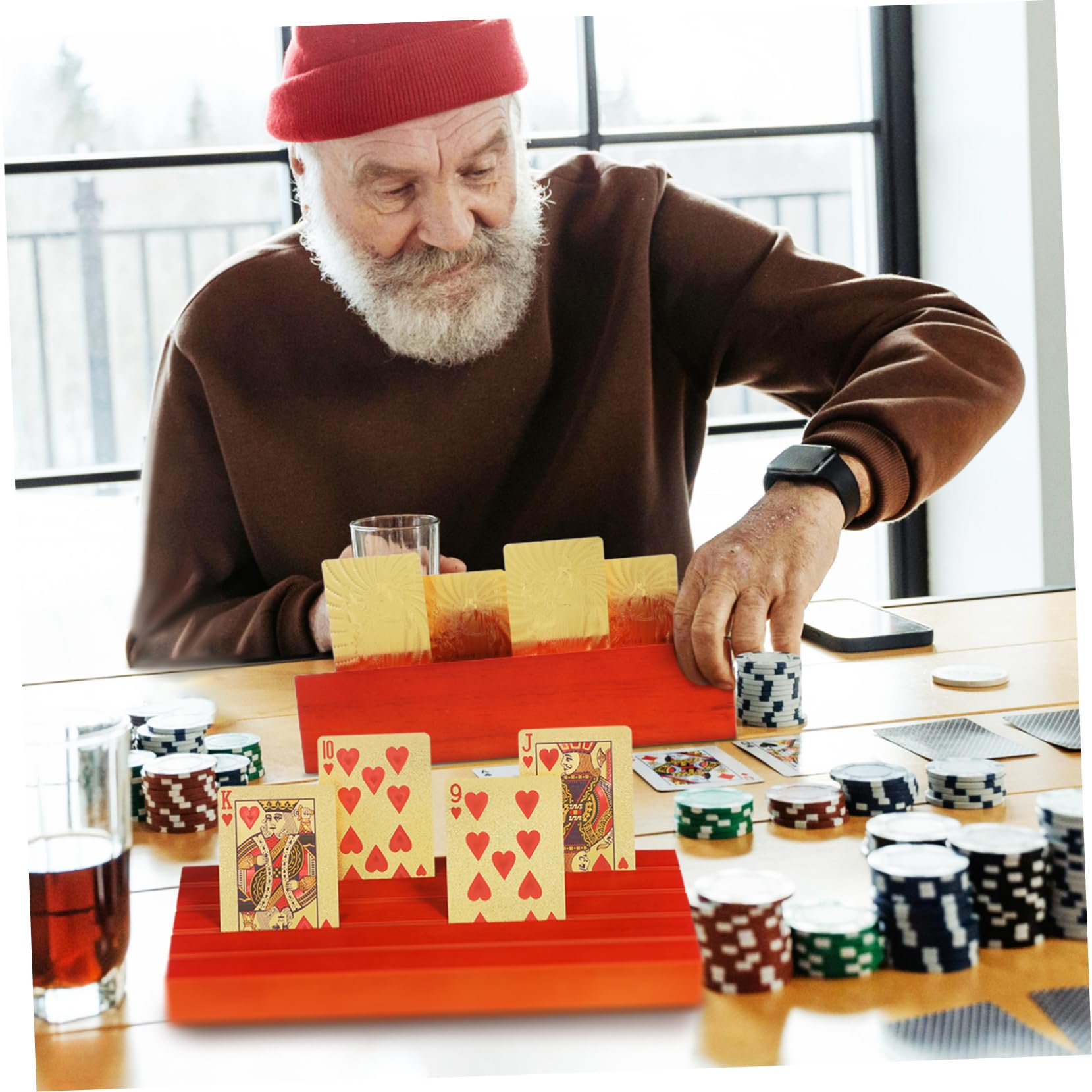 ERINGOGO Enhanced Stability Versatile Use Wooden Playing Card Holder Base Card Rack for Display Poker Game Accessory