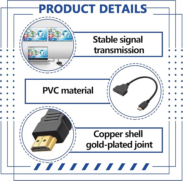 BaZuyunMd Répartiteur HDMI 1 x 2, multiplicateur de signal 4K, 1 entrée 2 sorties, compatible HDCP 1.4, pour téléviseurs LED, écrans LCD et projecteurs - 2