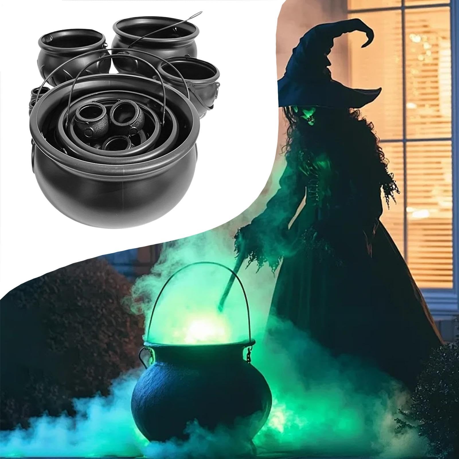 Halloweenowy Kocioł Czarownicy 10-częściowy Czarny Wiaderko Na Słodycze | Dekoracyjny kociołek do cukierków do domu, wewnątrz i na zewnątrz, do stołu i półki, imprezy, święta,