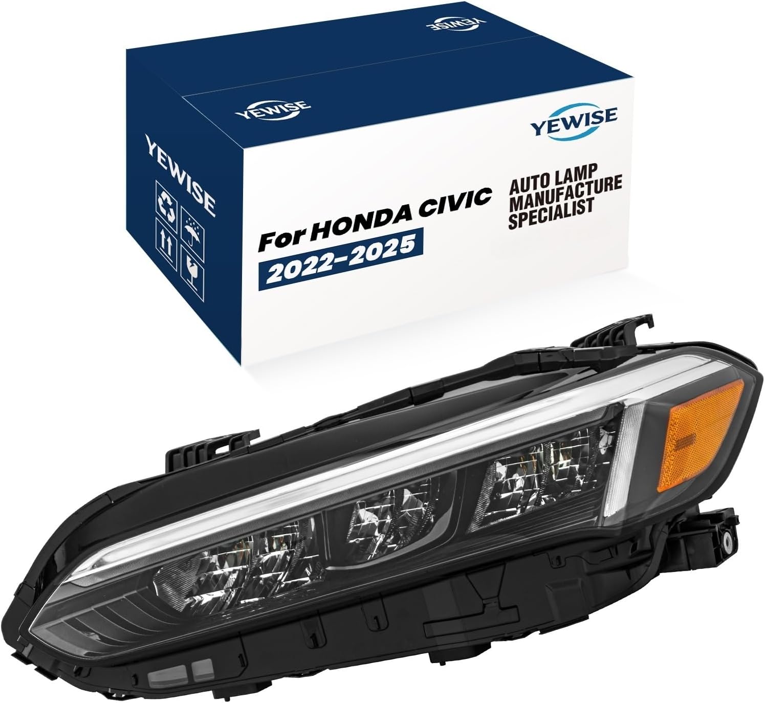 LED Headlights Assembly Black Type Fit for 2022-2025 HONDA CIVIC Sedan/Hatchback（Ex, Lx, Si, Sport, Sport Touring, Touring） 11th Gen Civic，Driver Side，Replaces OE#LH 33150-T20-A22 HO2502206