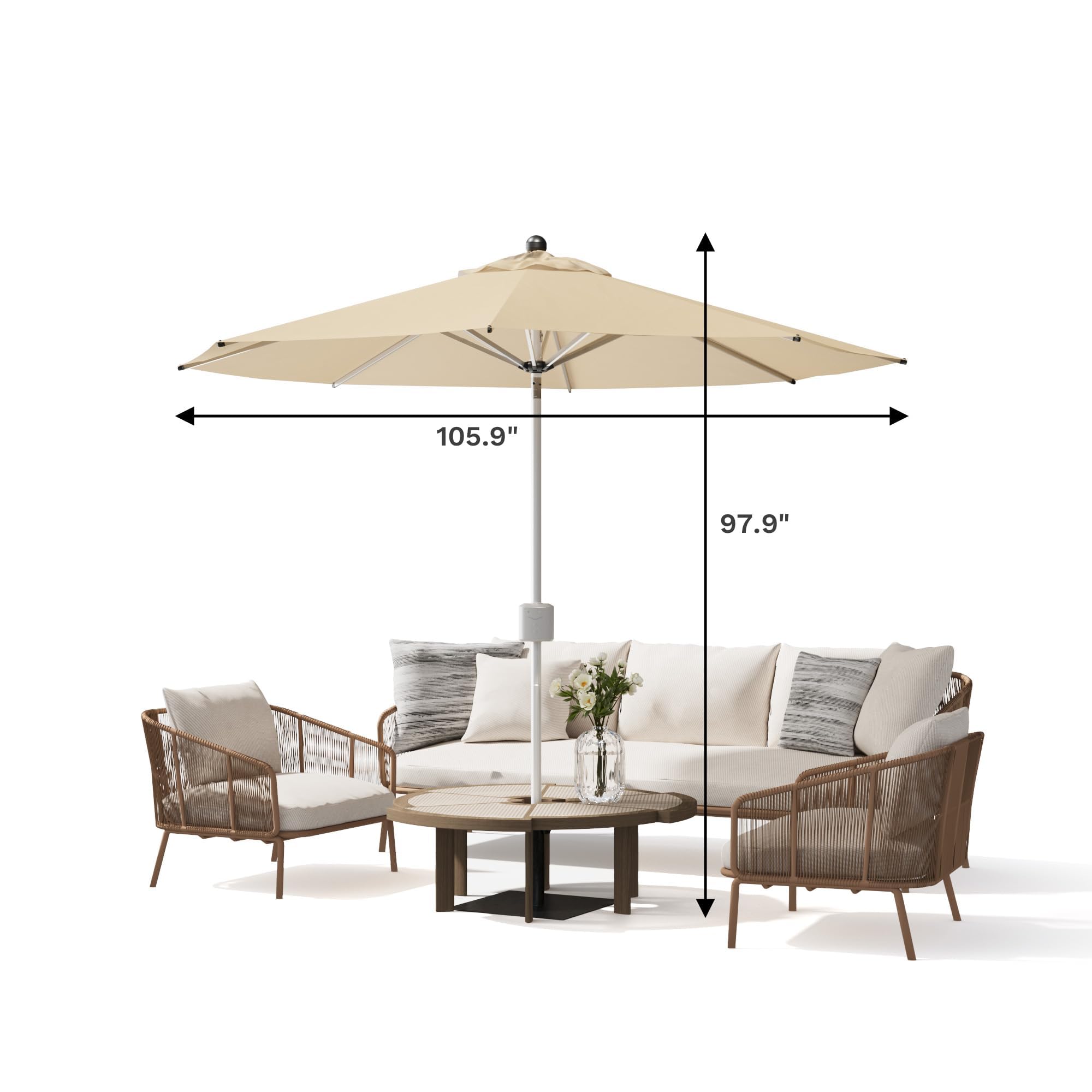 Patiowell Motorized Patio Umbrella, Remote Outdoor Umbrella with Heavy Duty Aluminum Frame, Removable Power Bank and Push Button Tilt for Backyard, Pool, Garden, Beach