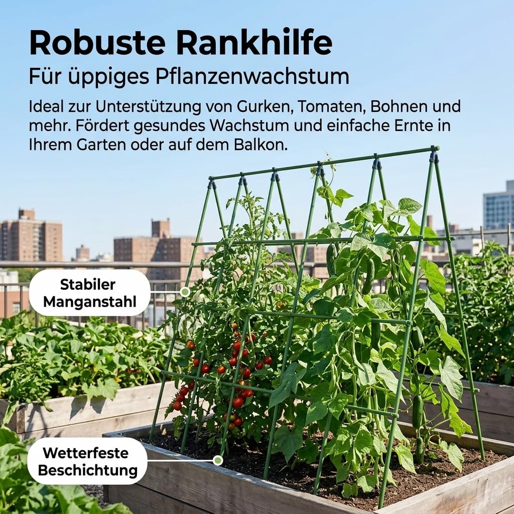Telaio di Supporto per Colture per Crescita Pomodori Cetrioli Fagioli E Piante Rampicanti Adatto per Orto Balcone Terrazza Uso Agricolo, Verde, Diametro 16mm Lunghezza 120cm
