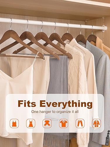 Miniatura 5 de HOUSE DAY Perchas de madera de alta calidad, paquete de 10 perchas de madera de nogal con acabado liso, perchas de madera para armario, perchas