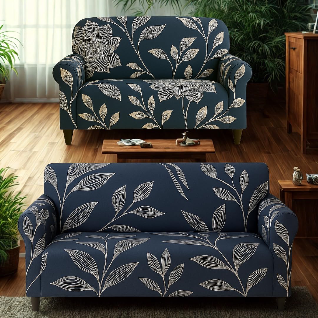 Homerz Premium Universal Elastic fit Sofa Cover Fully Covered, Non-Slip Sticky Elastic Stretchable Sofa Set Slipcover Protector (Lotus, 5 (3+2) Seater)