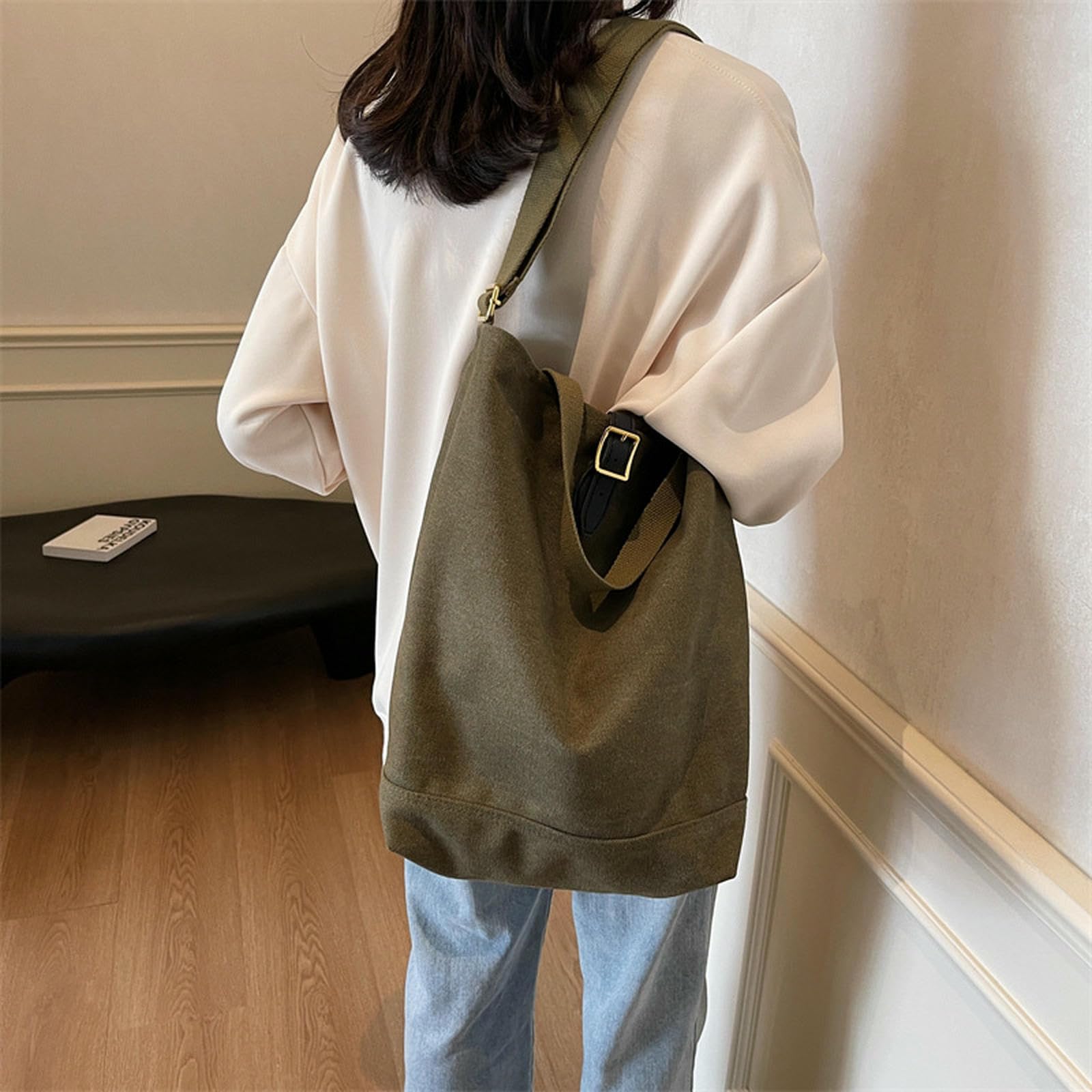 Borsa a Tracolla per Ragazze, Senso della Moda, Grande capacità, Semplice Pendolari, Tote Portatile di Nicchia Casual Studenti-Verde