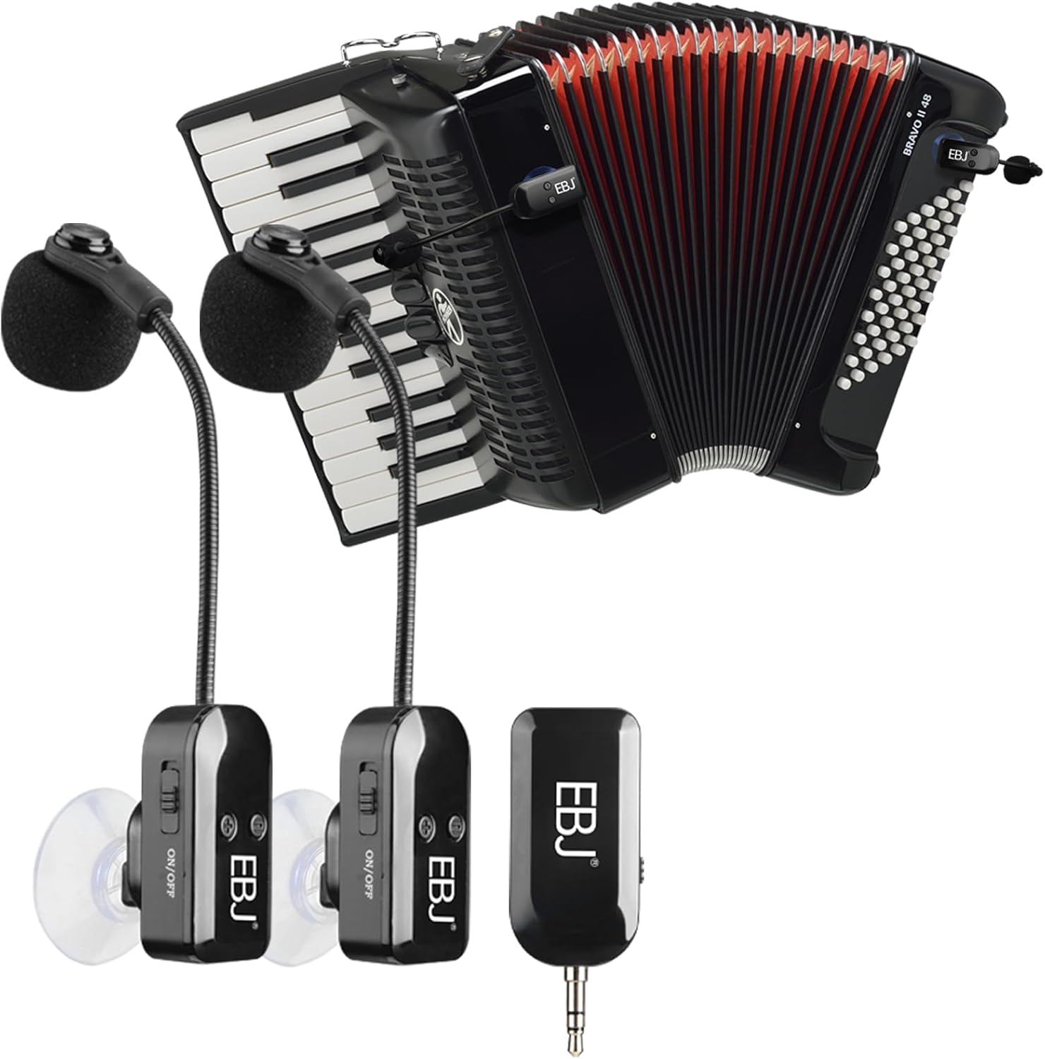 EBJ 2.4G Instrument Microphone Receiver with Detachable Suction Cup for Guitar Violin Cello Accordion Speakers Pickup Stage Performance Live Noise Reduction Microphone 100ft Range (KX-801-2)