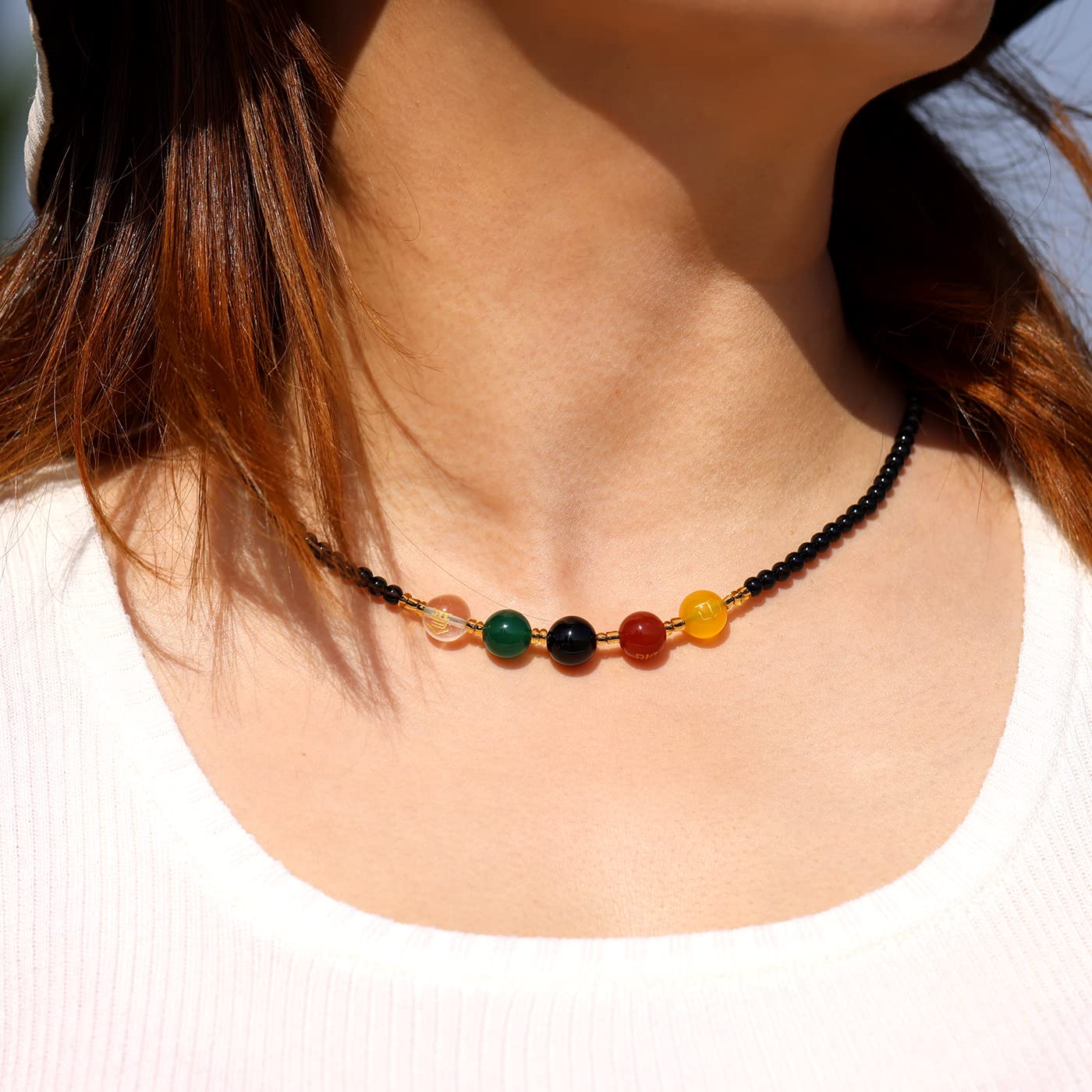 Wizock Black Agate Choker Necklace for Women Feng Shui Five-Element Gemstones and Crystals Amulet Necklaces Attract Wealth and Good Luck (16+2in) - Image 2