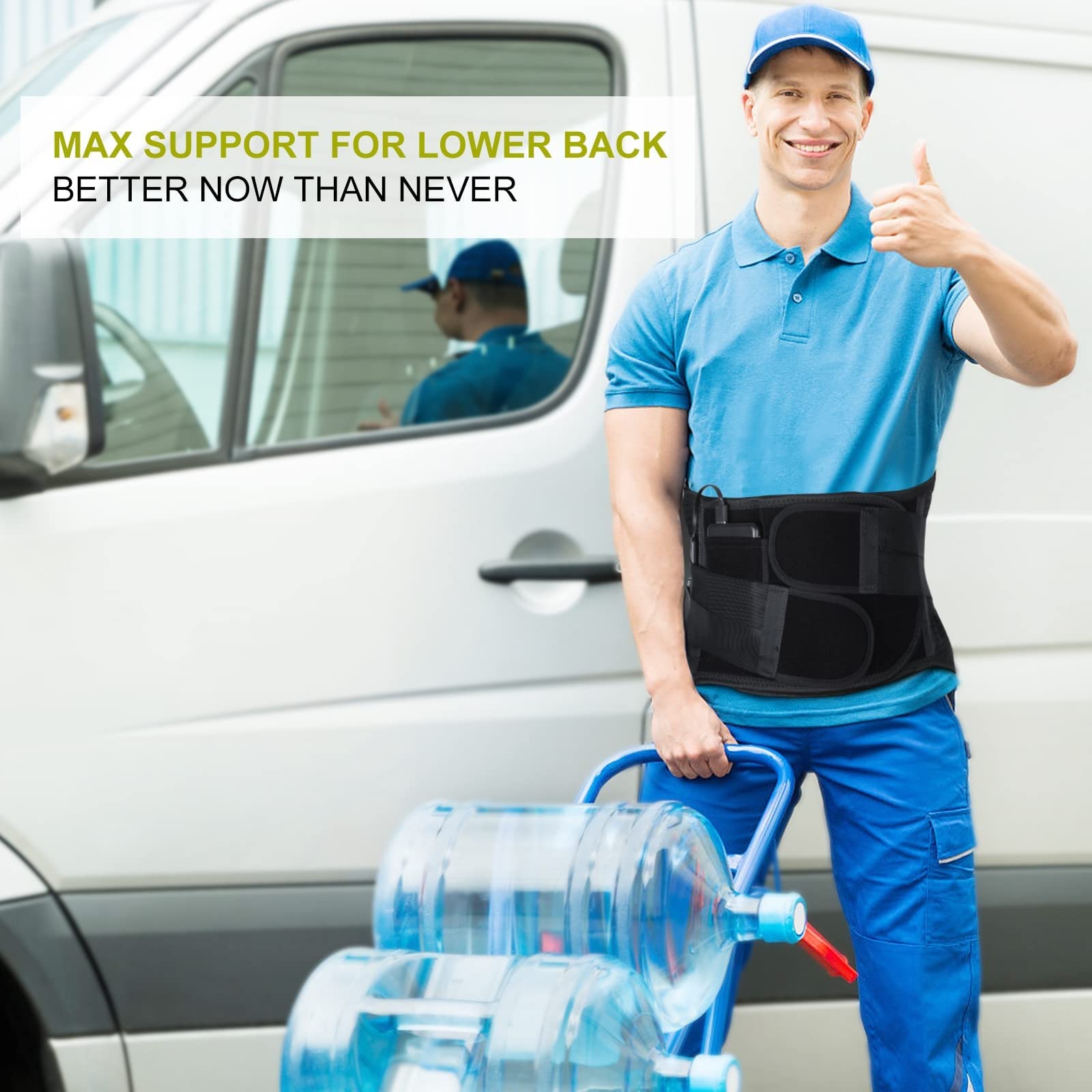 Refuerzo Trasero Calentado para El Alivio del Dolor De Espalda Baja Soporte Lumbar Cinturón Compresión Calefacción Hombres Mujeres Recargable para Hernia Disco Y Alivio Dolor Escoliosis (Color : Blac