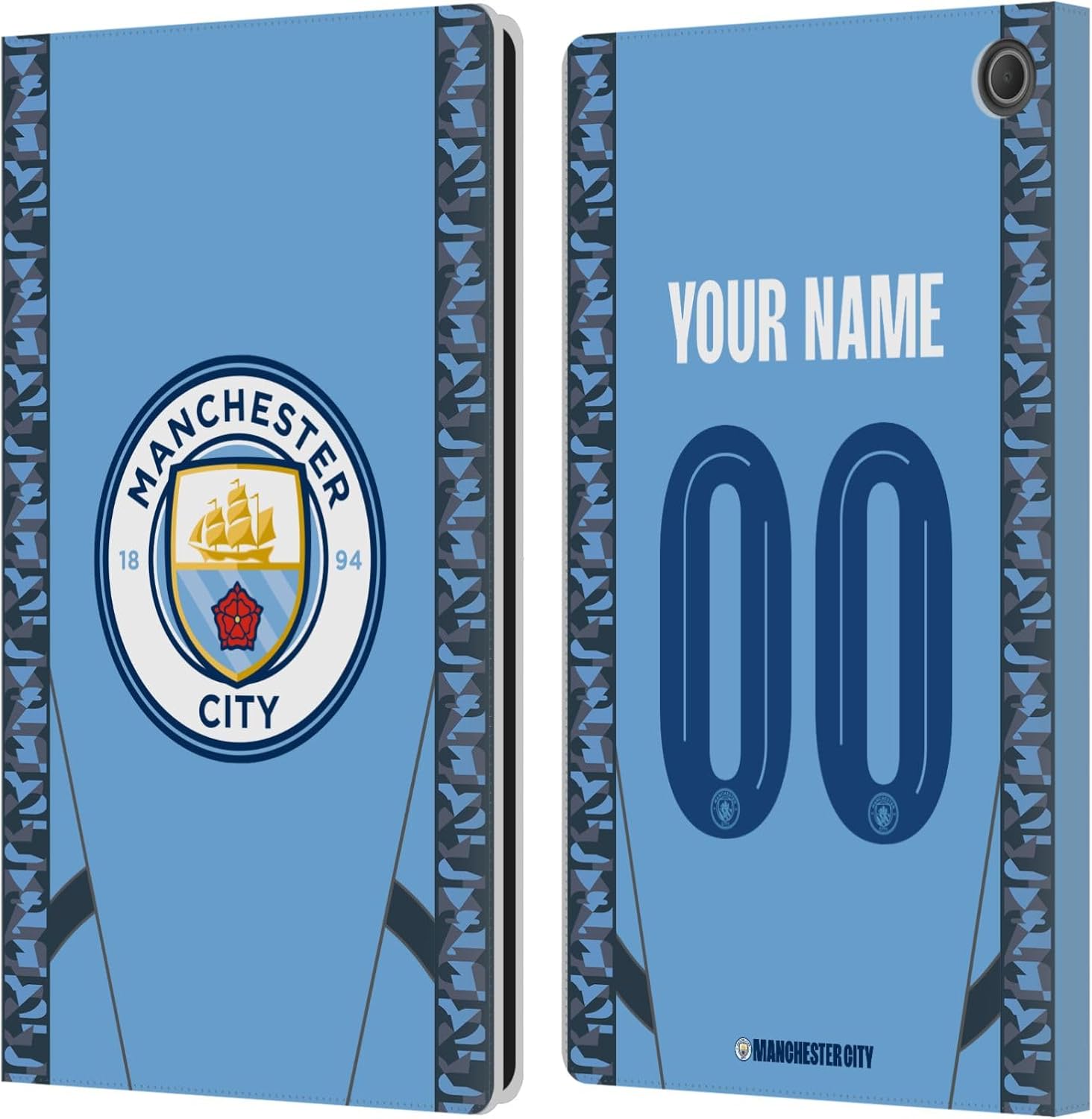 Head Case Designs Officially Licensed Custom Customized Personalized Manchester City Man City FC Home 2024/25 Badge Kit Leather Book Wallet Case Cover Compatible with Amazon Fire Max 11 2023