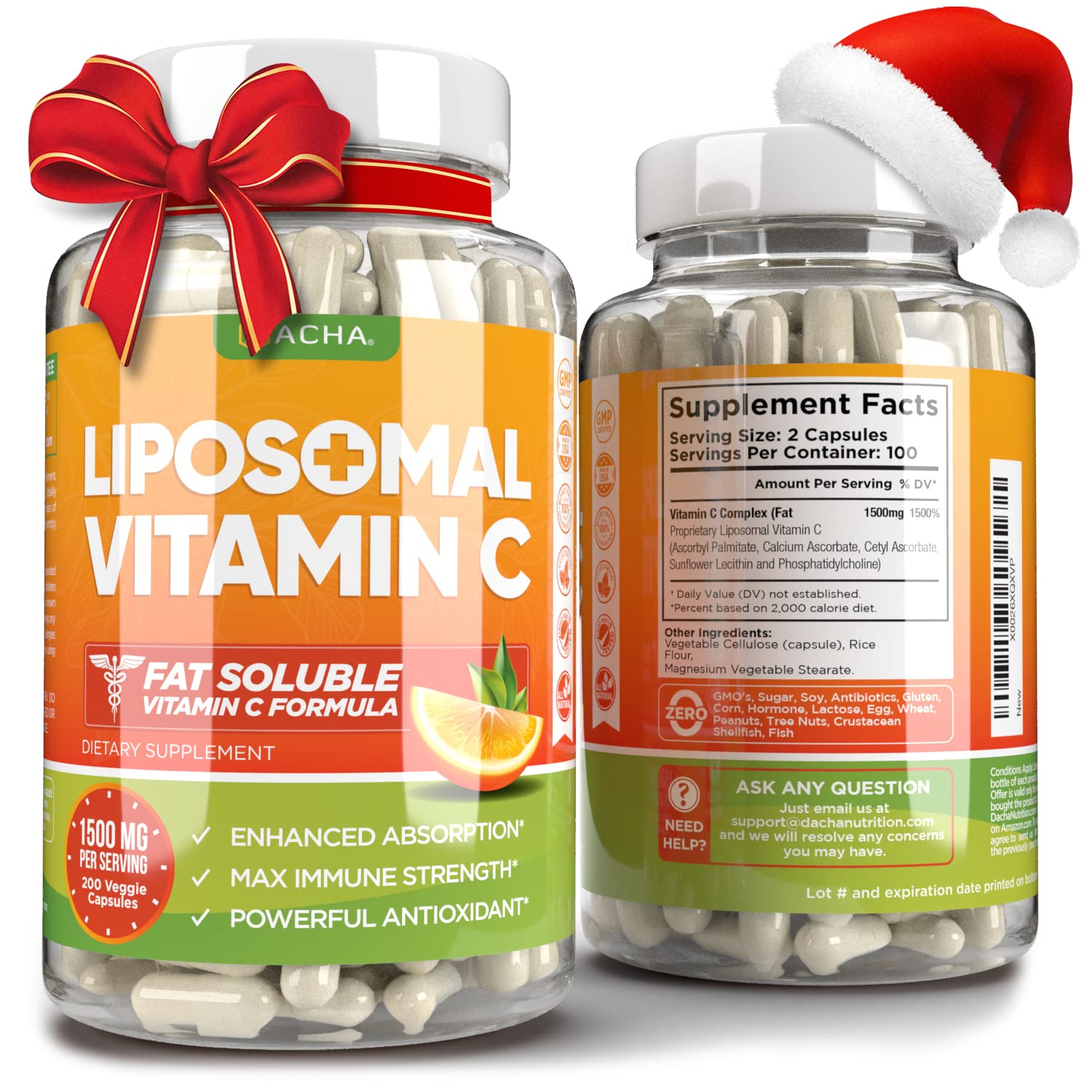 Natural Liposomal Vitamin C 200 Capsules, Immune System & Collagen