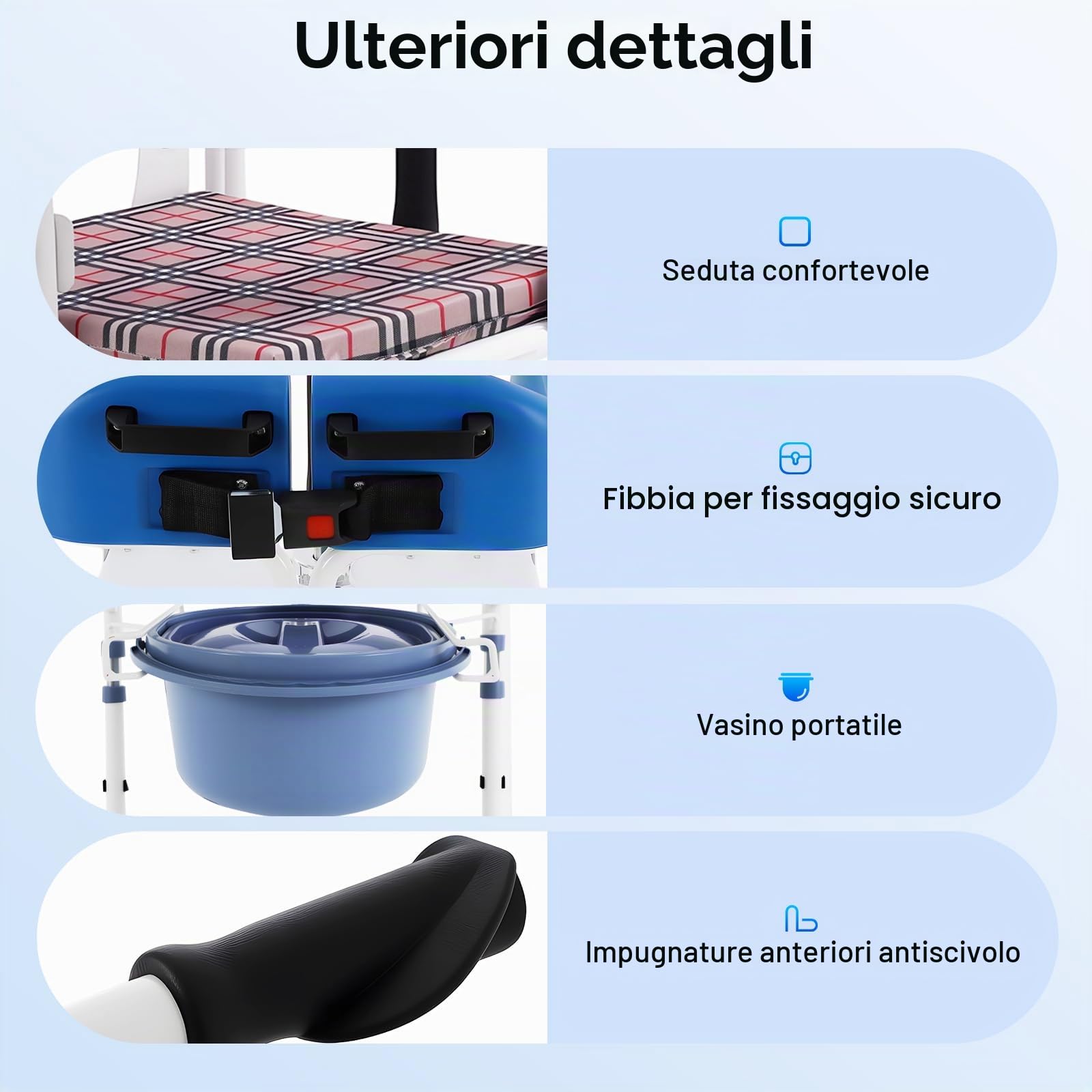 Sollevatore idraulico paziente sedia a trasferimento, seduta divisa a 180°, sedia a rotelle per pazienti, sedia da doccia, altezza di sollevamento regolabile, per malati, anziani
