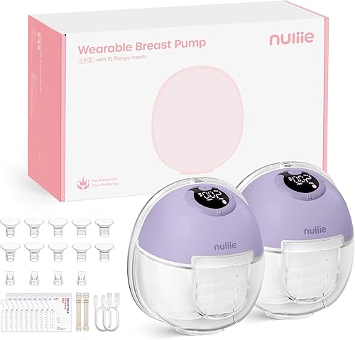 Nuliie S32 Wearable Breast Pump Hands-Free, More Private Electric Pump, 4 Modes 9 Suction Levels, 24mm Flange with 13/15/17/19/21mm Inserts, Easy Clean & Anti-Leak Design (2 Packs, Purple)