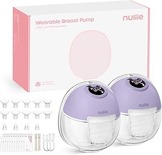 Nuliie Milchpumpe Elektrisch tragbare S32, Elektrische milchpumpe freihändig 4 Modi 9 Stufen mit 13/15/17/19/21/24 mm komfortabler Flansch, Privat, mit Ersatzzubehör im Lieferumfange (2 Packs, Violet)