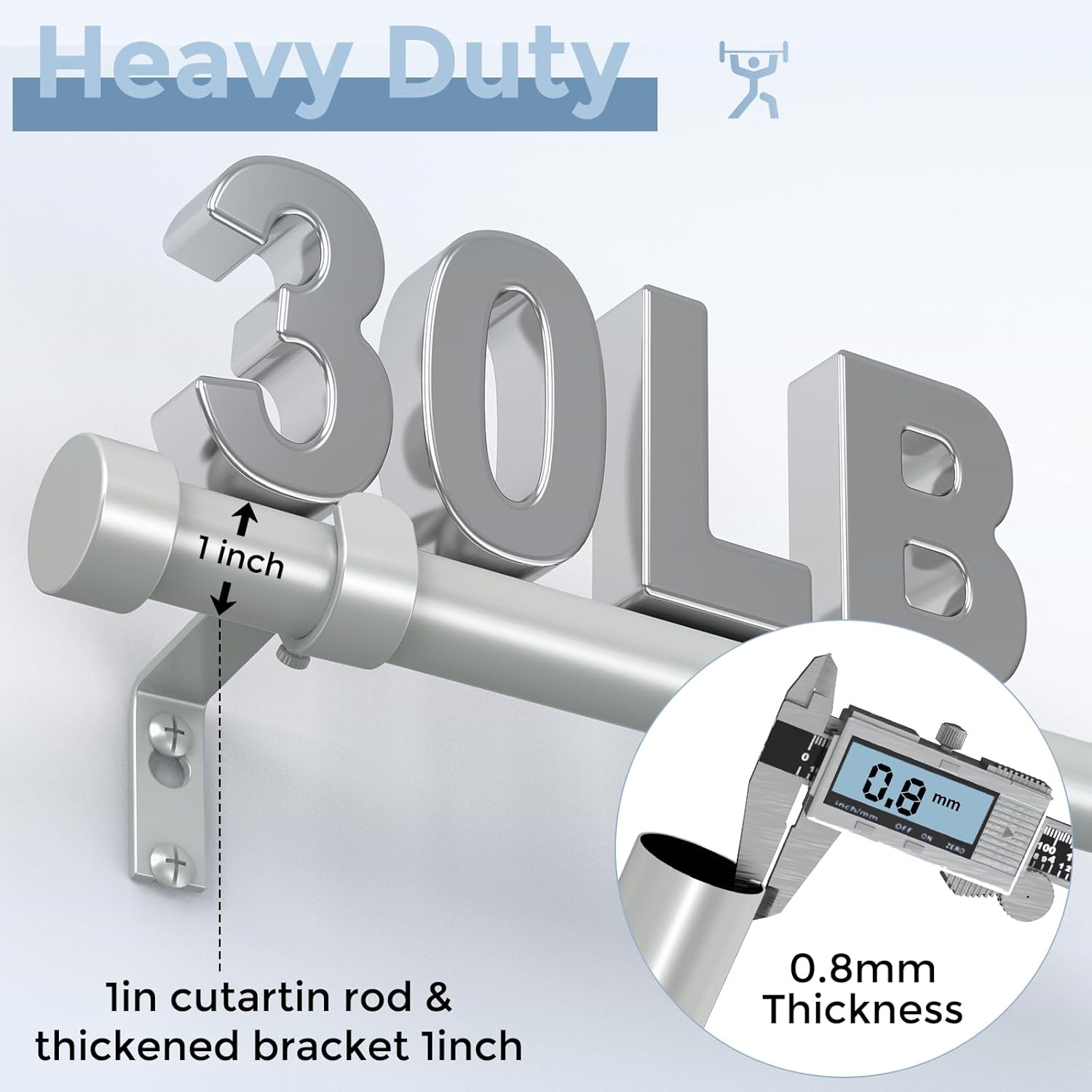 VOIIY 2 Pack Curtain Rods for Windows 48 to 84 Inch(4-7 Feet),Silver 1'' Diameter Drapery Rods with End Cap Style Design,Modern Adjustable Heavy Duty Curtain Rod,Size:36''-88''