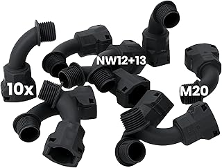 Kalitec 3805206 - Racor para manguera (10 unidades, SEM-FAST 90° grados M20/NW12+13, color negro, conector de tubo corrugado M20, rosca de cable IP68, rosca de cable IP68)