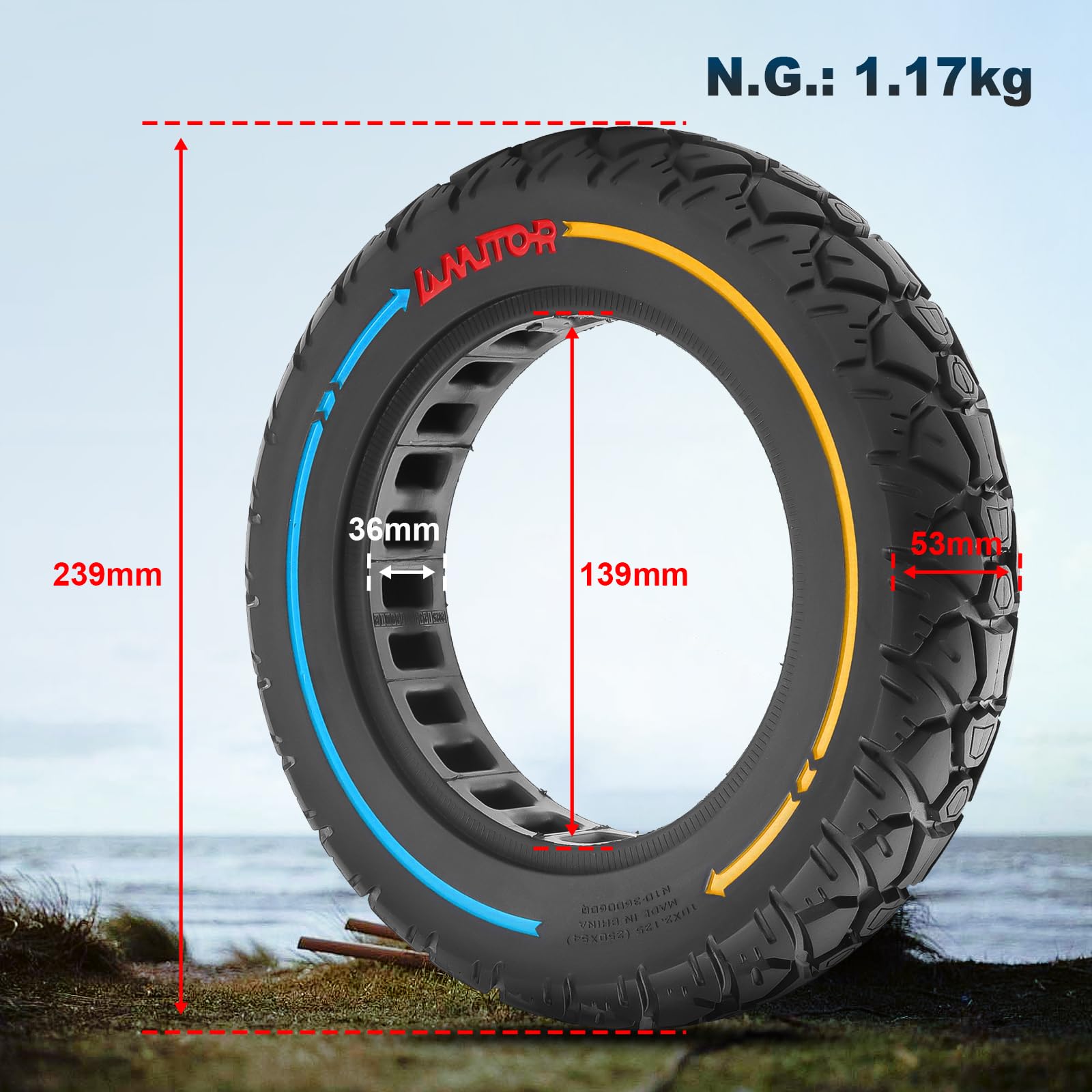 Lot de 2 pneus pleins en caoutchouc 10" - 250 x 54 - Pneus de rechange pour scooter électrique - Anti-crevaison - Largeur de fente : 36 mm - Pour roues d'une largeur de 34 à 36 mm (2 pièces)