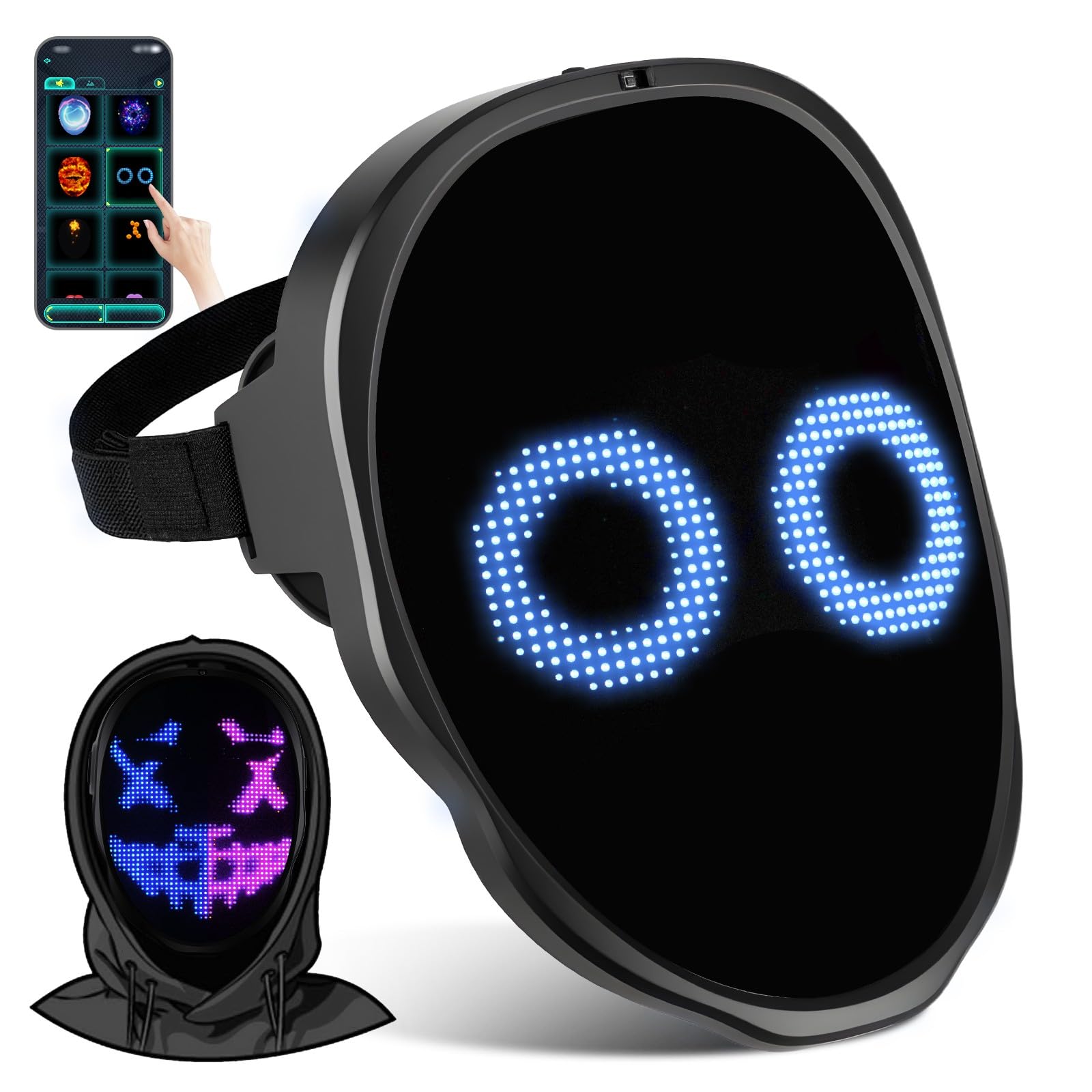 LED Facial Deformation Mask Controllable by App - Programmable LED Halloween Mask Digital Glowing Mask for Costume Cosplay
