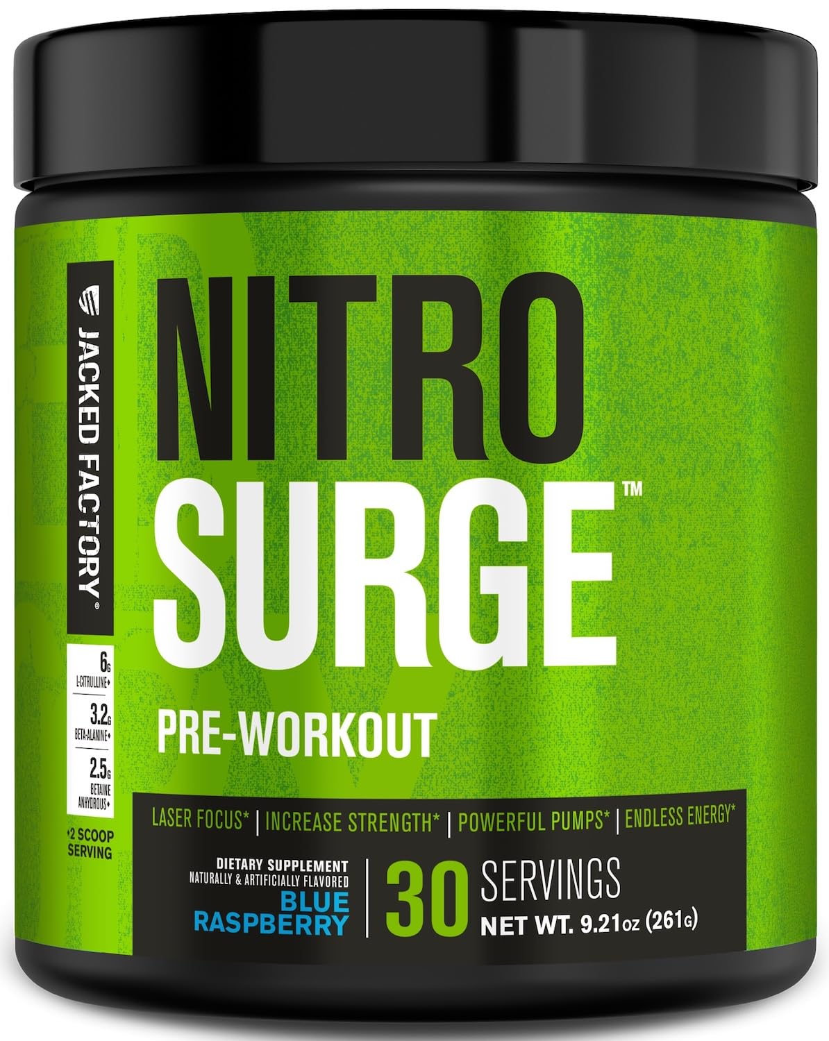 NITROSURGE Pre Workout Supplement - Energy Booster, Instant Strength Gains, Clear Focus, & Intense Pumps - Nitric Oxide Booster & Powerful Preworkout Energy Powder - 30 Servings, Blue Raspberry