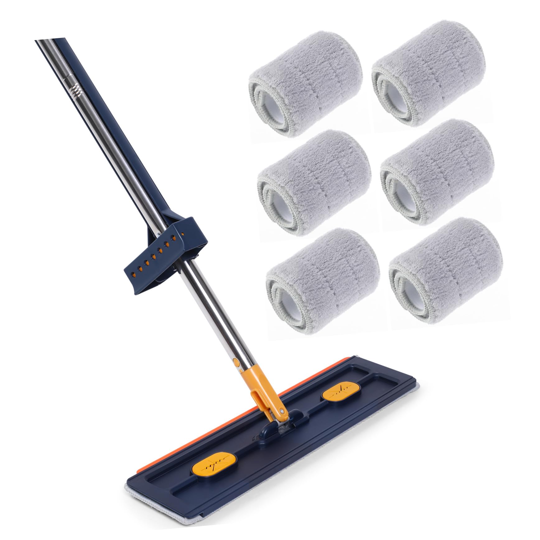 Yardwe Mopa Plana Sin Lavar 6 Piezas Azul, Fregona Multifuncional Almohadillas Absorbentes, Cabezal Grande para Limpieza Rápida, Almacenamiento Vertical, Adecuado para Suelos y Baños Domésticos