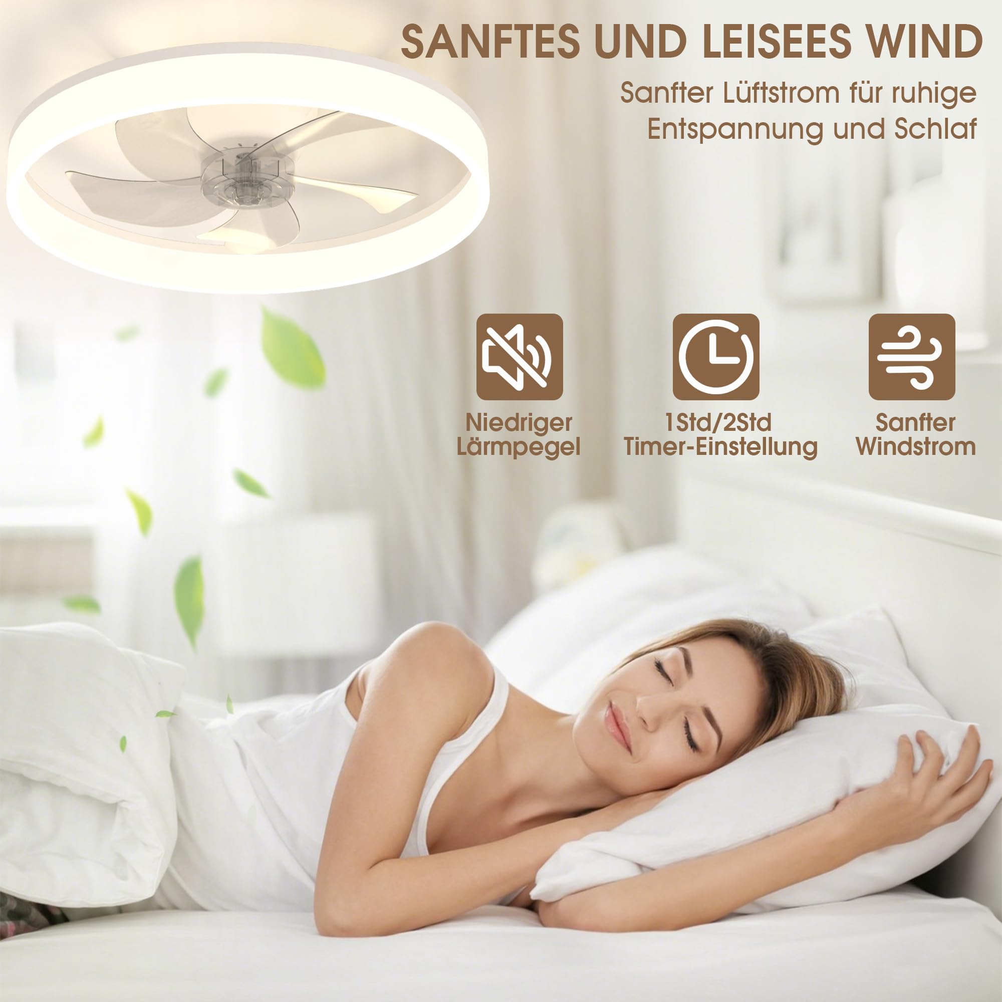NIORSUN Deckenventilator mit Beleuchtung und Fernbedienung, 6 Geschwindigkeiten, dimmbares Lampe mit Ventilator, Leise Deckenlampe mit Ventilator für Schlafzimmer, Wohnzimmer (40cm, Weiß)