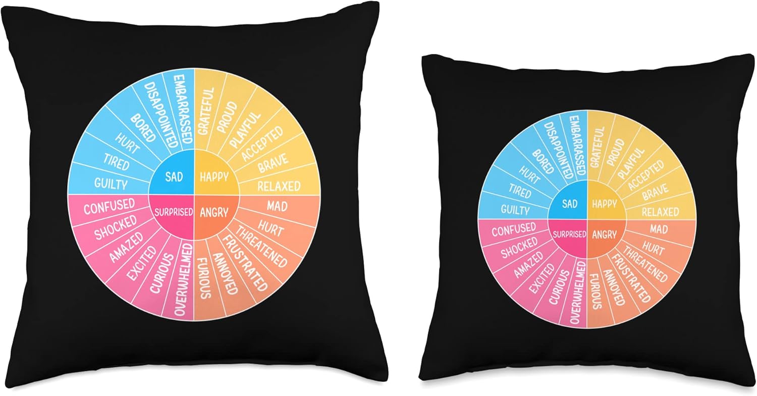 Kids Feelings Wheel Emotions Chart Therapy Therapist Throw Pillow
