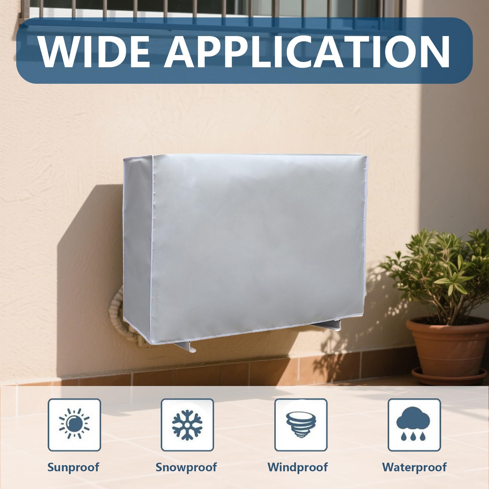 Cache Climatiseur Exterieur Imperméable L | Housse Climatiseur Extérieur Protection Étanche Anti-Poussière, Anti-Neige, Résistante aux UV et à la Pluie | Tissu Oxford Argenté, 86x28x54cm