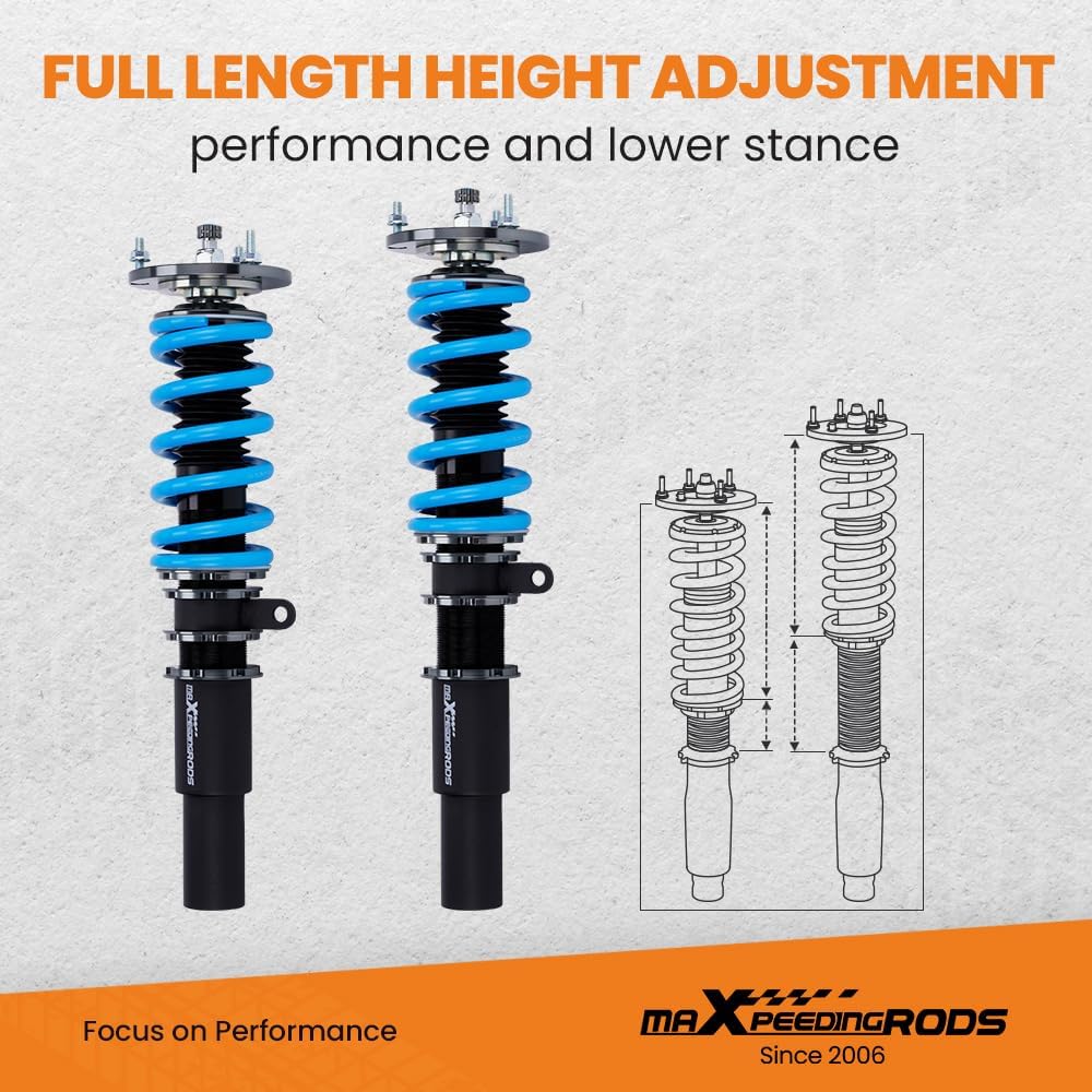 maXpeedingrods Coilover for BMW 5 Series E60 2004-2010 Sedan RWD, 24 Levels Damper Adjustable Coilovers Suspension Kit Strut, Height Adjustable T6 Upgraded Lowering Kits Blue